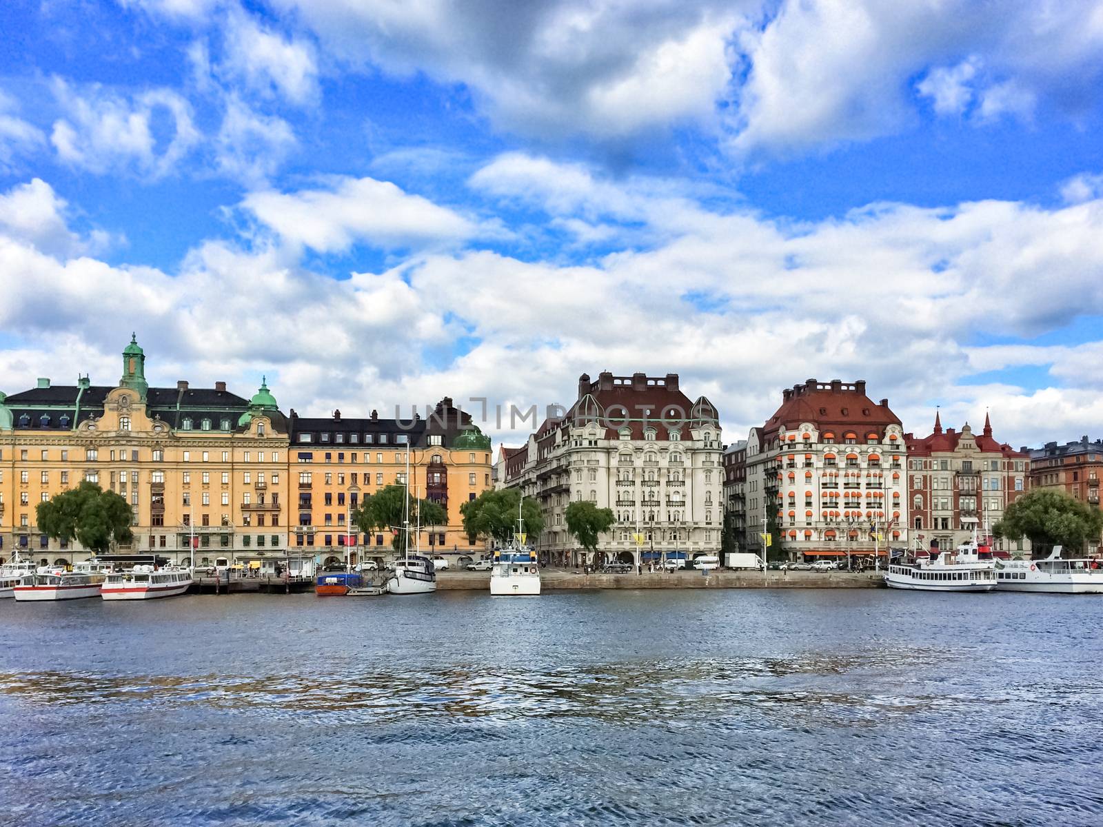 Colorful buildings in the center of Stockholm, Sweden.