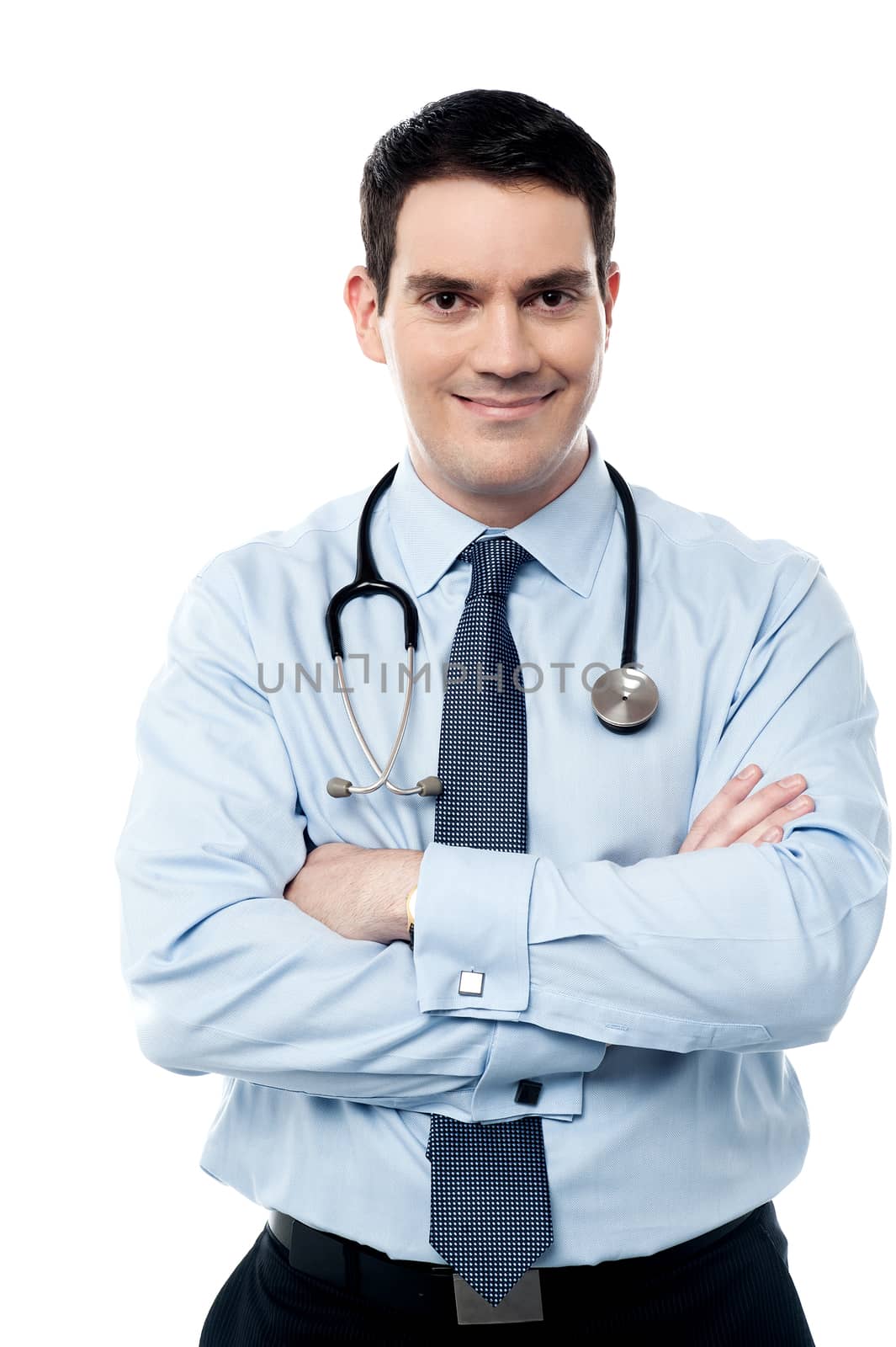 Middle aged male doctor posing with confidence