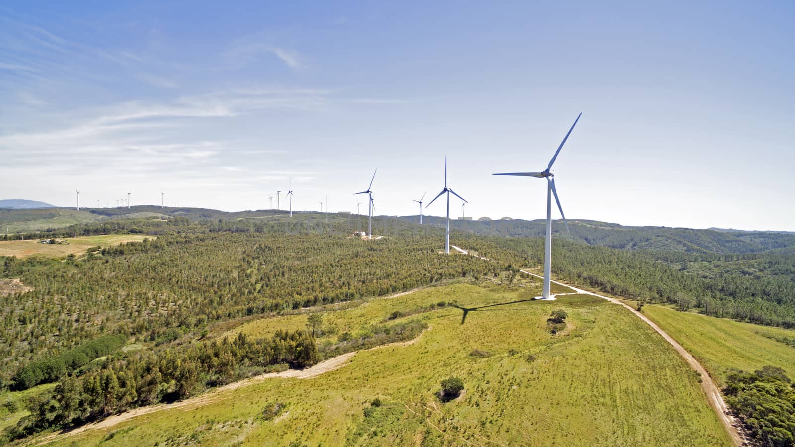 Aerial from windmills in the countryside