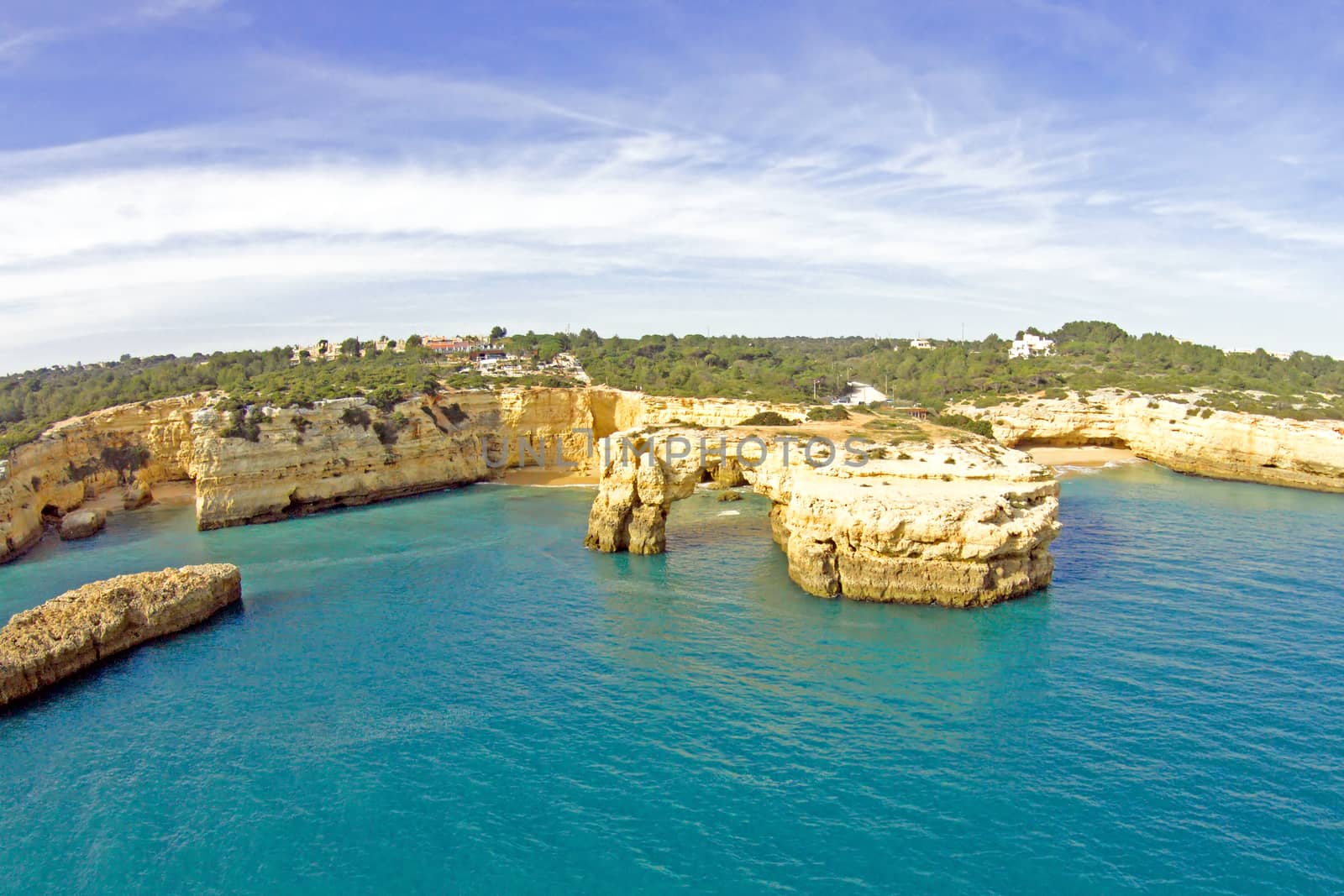 Aerial from Praia Albandeira in the Algarve Portugal