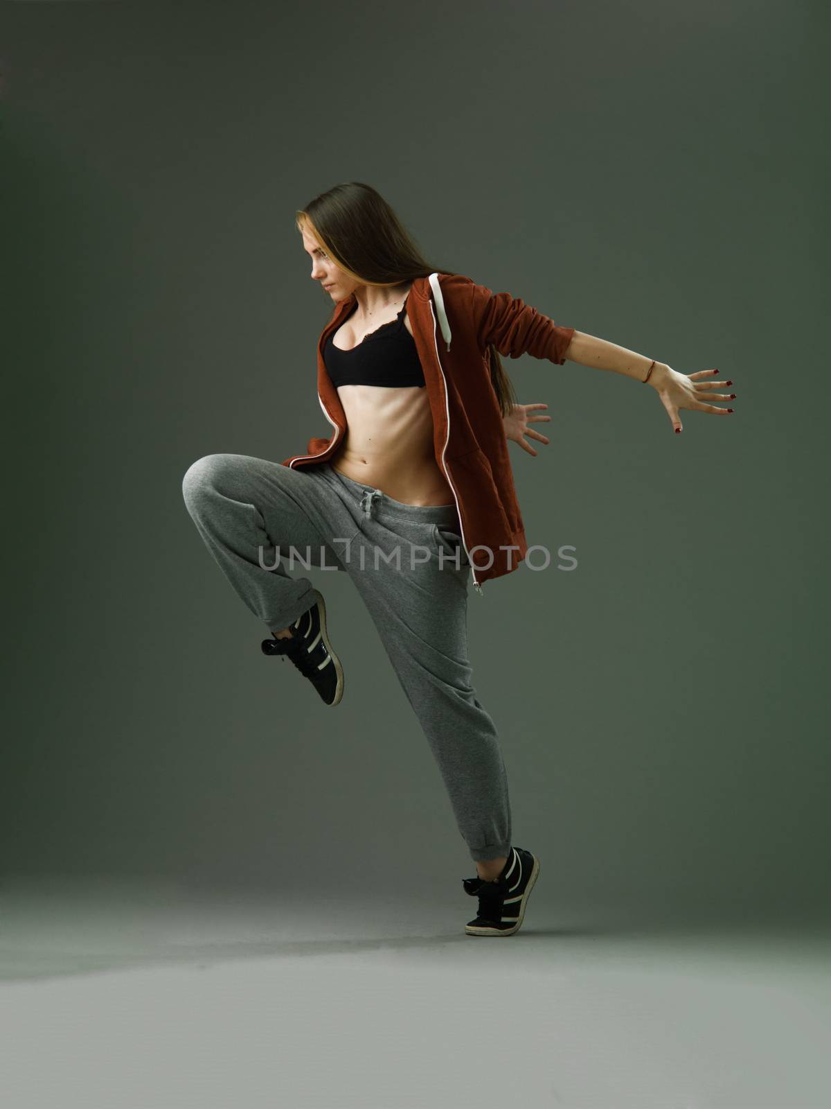 beautiful woman performing modern style dance move