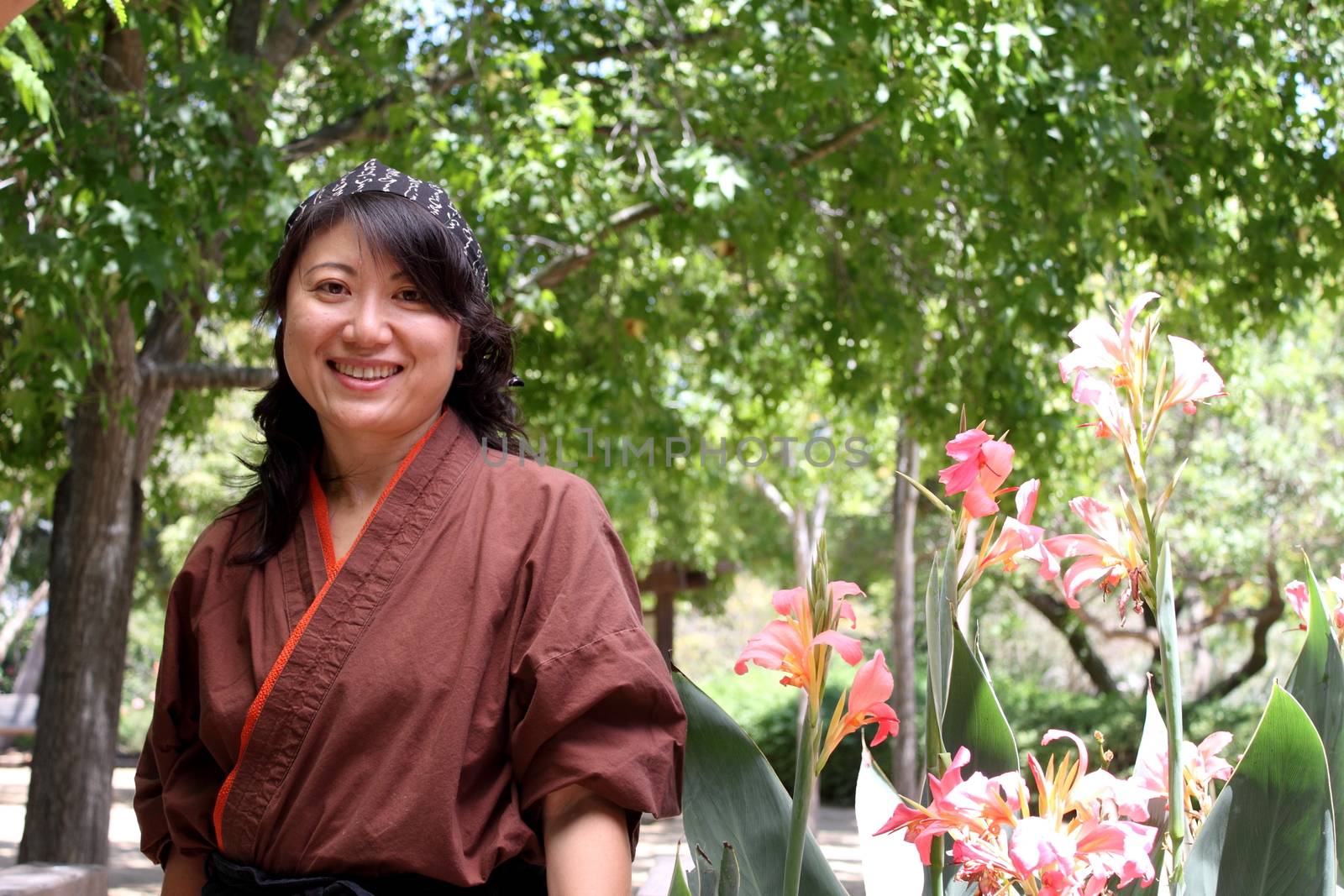 Portrait of a Japanese woman with traditional clothing.