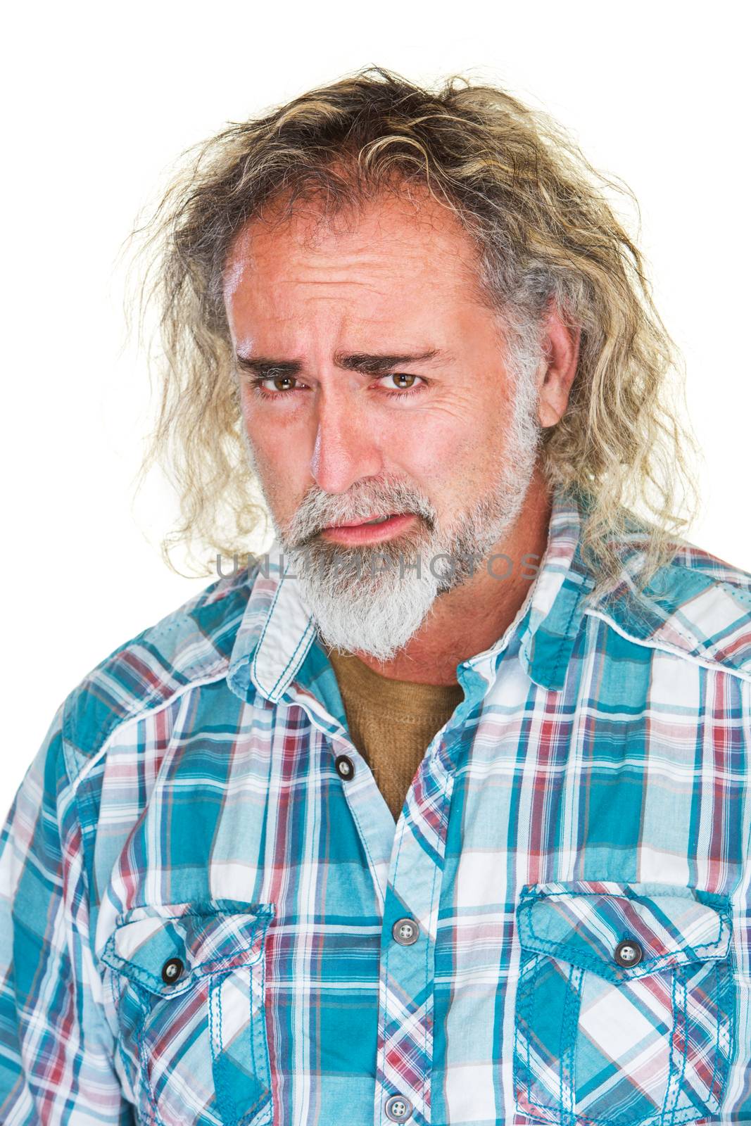Close up of single worried man with beard