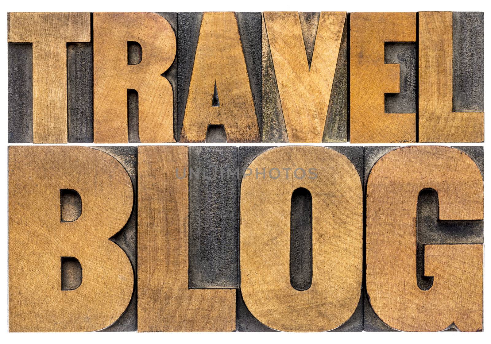 travel blog typography in wood type by PixelsAway