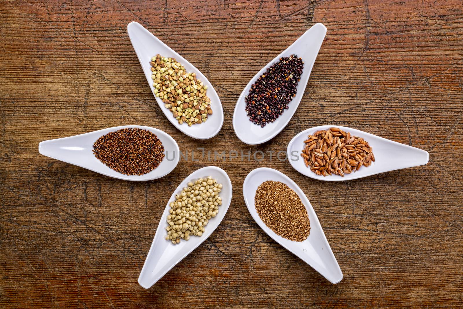 six  healthy, gluten free grains by PixelsAway