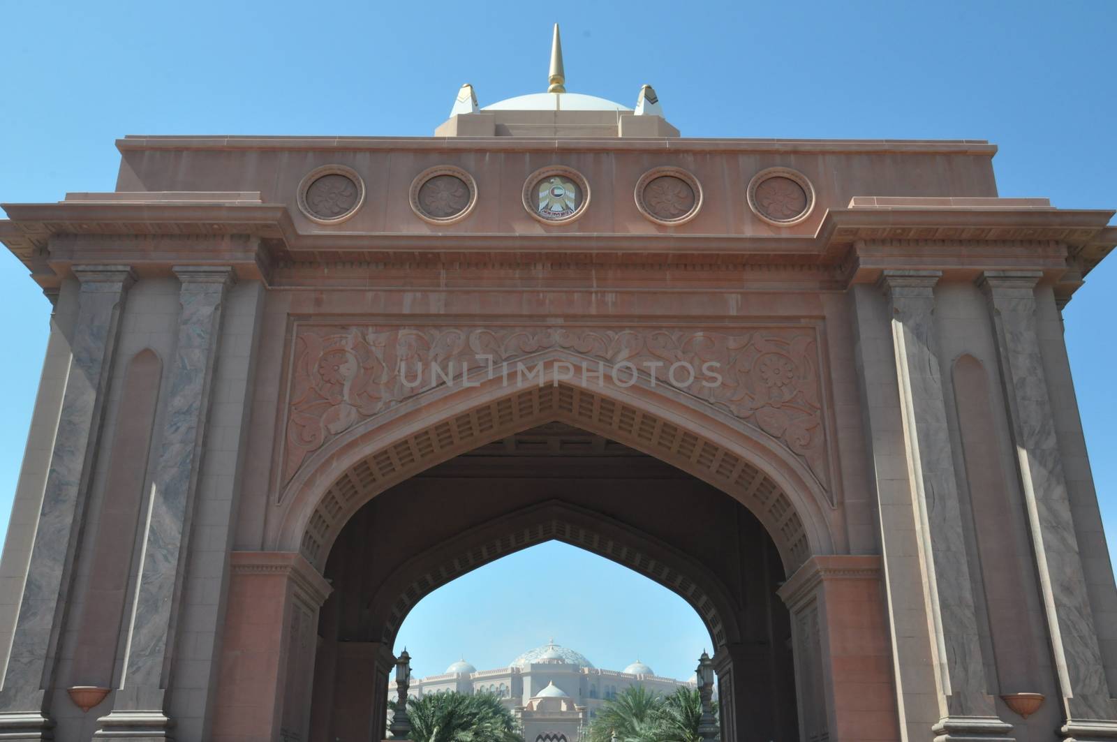 Entrance to Emirates Palace Hotel in Abu Dhabi, UAE. It is a seven star luxury hotel and has its own marina and helipad.