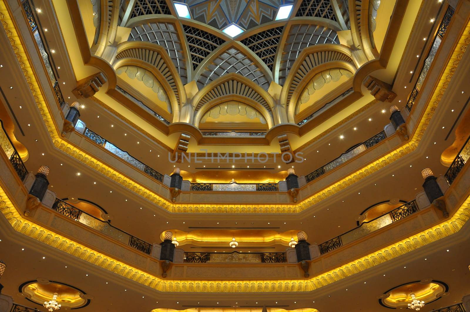 Interior of Emirates Palace Hotel in Abu Dhabi, UAE. It is a seven star luxury hotel and has its own marina and helipad.