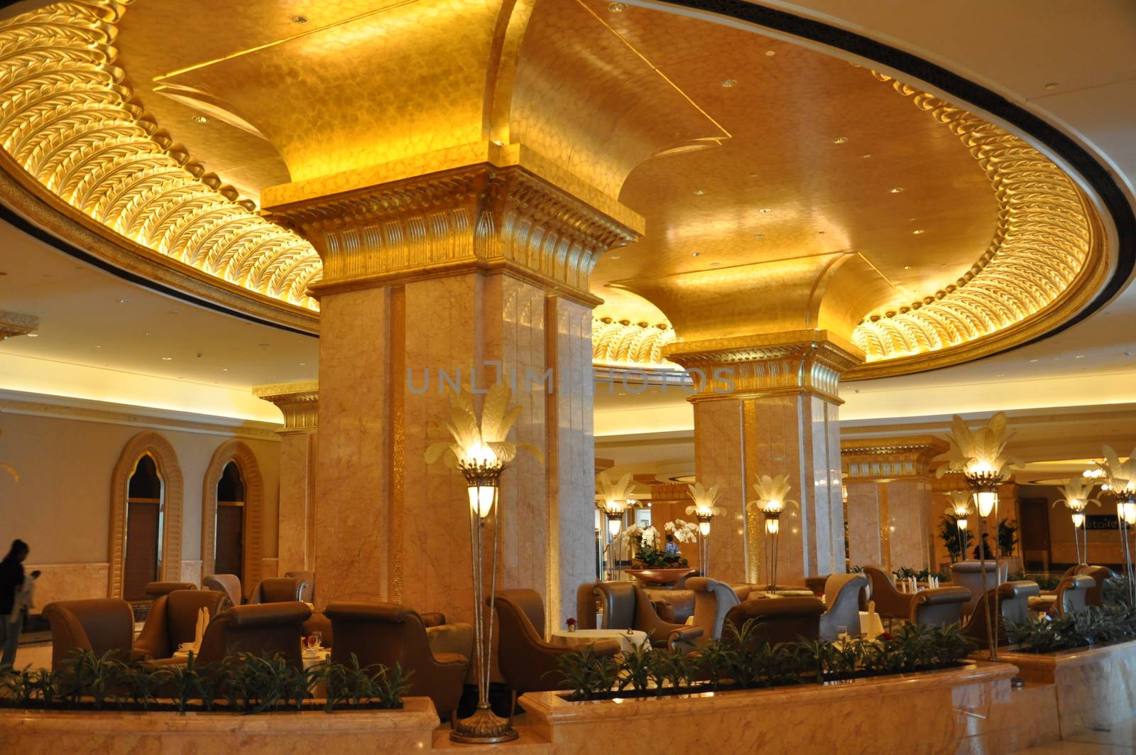 Interior of Emirates Palace Hotel in Abu Dhabi, UAE. It is a seven star luxury hotel and has its own marina and helipad.