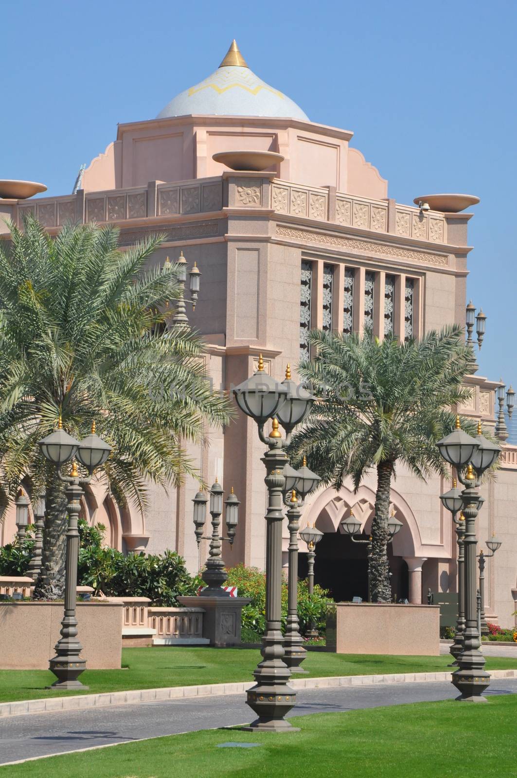 Emirates Palace Hotel in Abu Dhabi, UAE. It is a seven star luxury hotel and has its own marina and helipad.