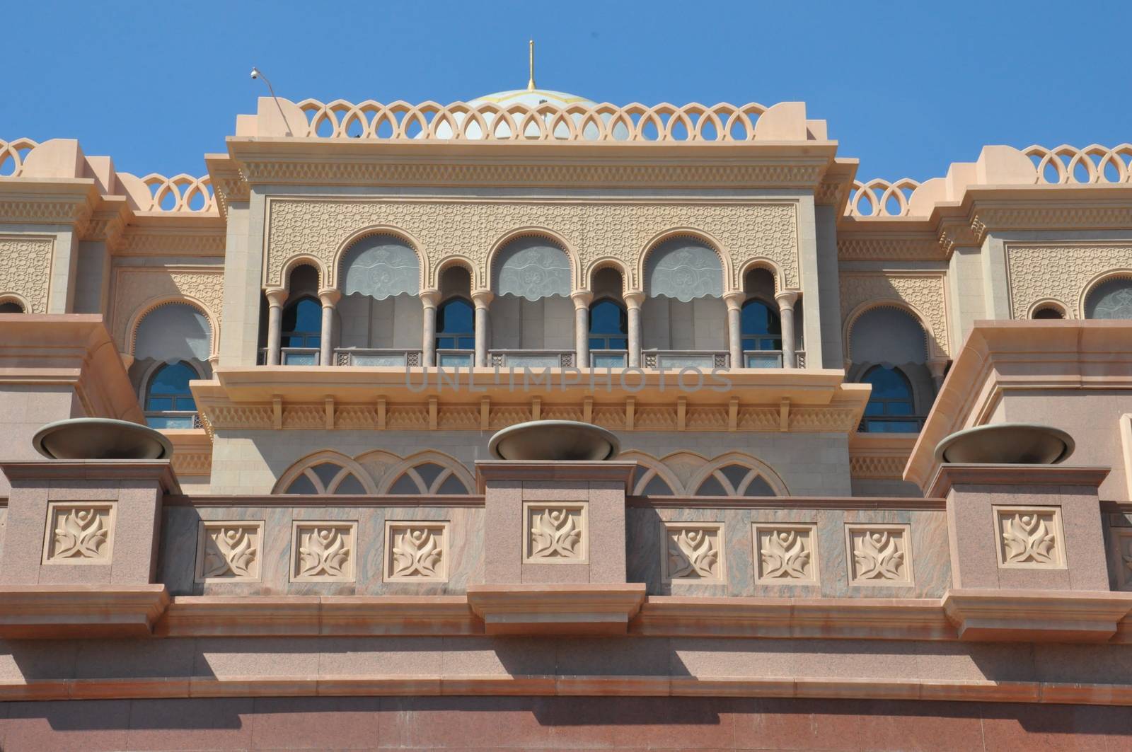 Emirates Palace Hotel in Abu Dhabi, UAE. It is a seven star luxury hotel and has its own marina and helipad.