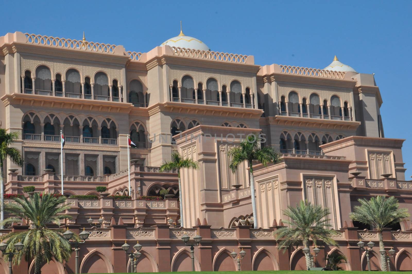 Emirates Palace Hotel in Abu Dhabi, UAE. It is a seven star luxury hotel and has its own marina and helipad.