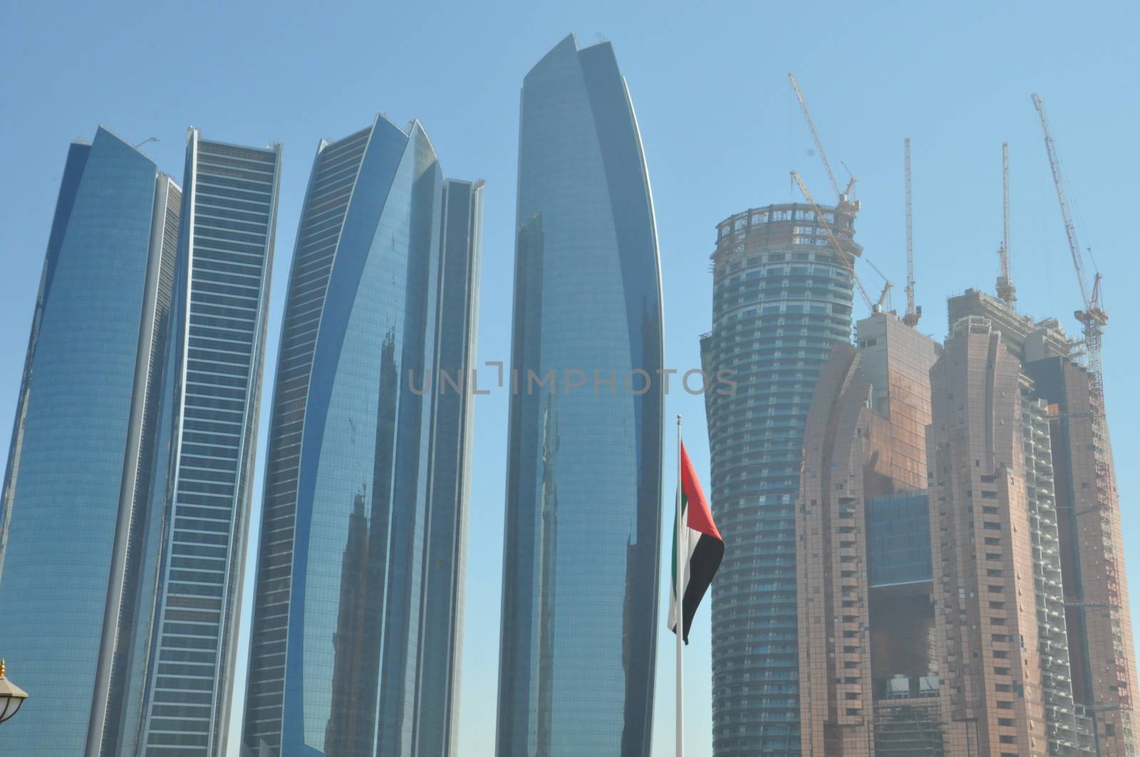 Etihad Towers in Abu Dhabi, UAE. The observation deck on floor 75 is the highest vantage point in Abu Dhabi.