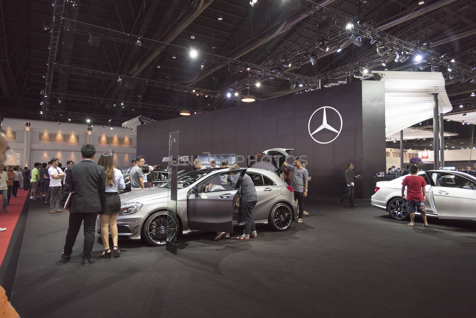 BANGKOK,THAILAND - APRIL 4 : mercedes benz logo on April 4,2015 at the 36th Bangkok international motor show in Thailand.