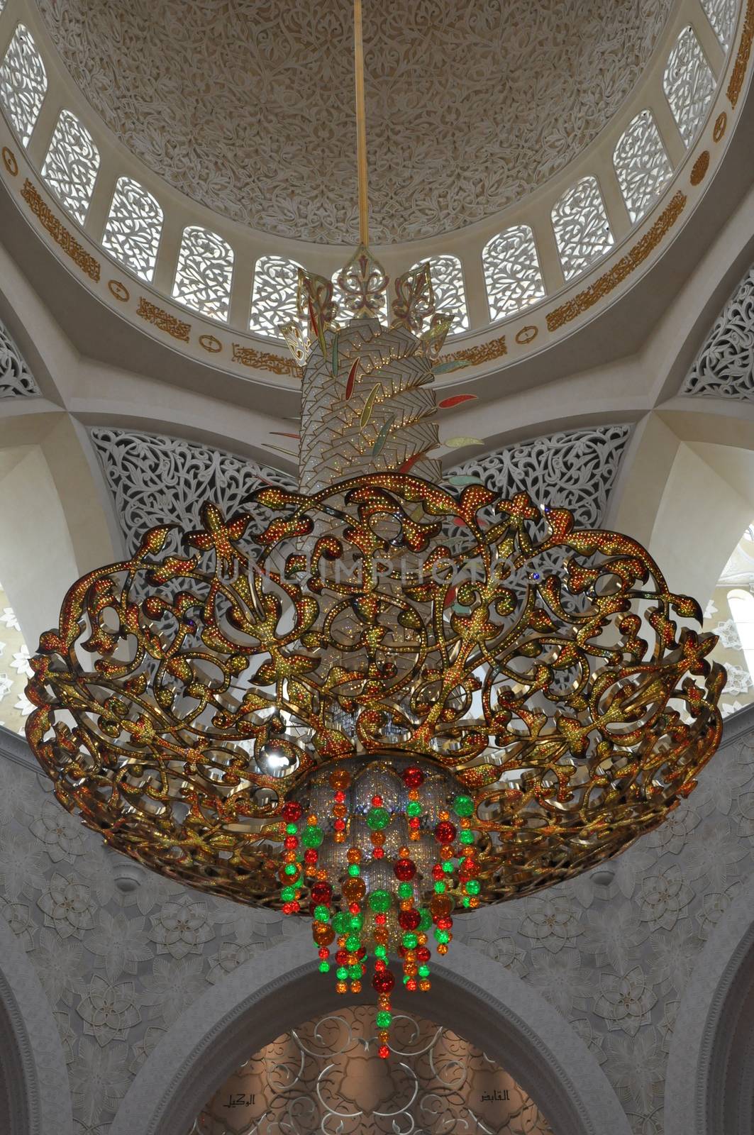 Magnificent interior of Sheikh Zayed Grand Mosque in Abu Dhabi, UAE. It is the largest mosque in the UAE and the eighth largest mosque in the world.