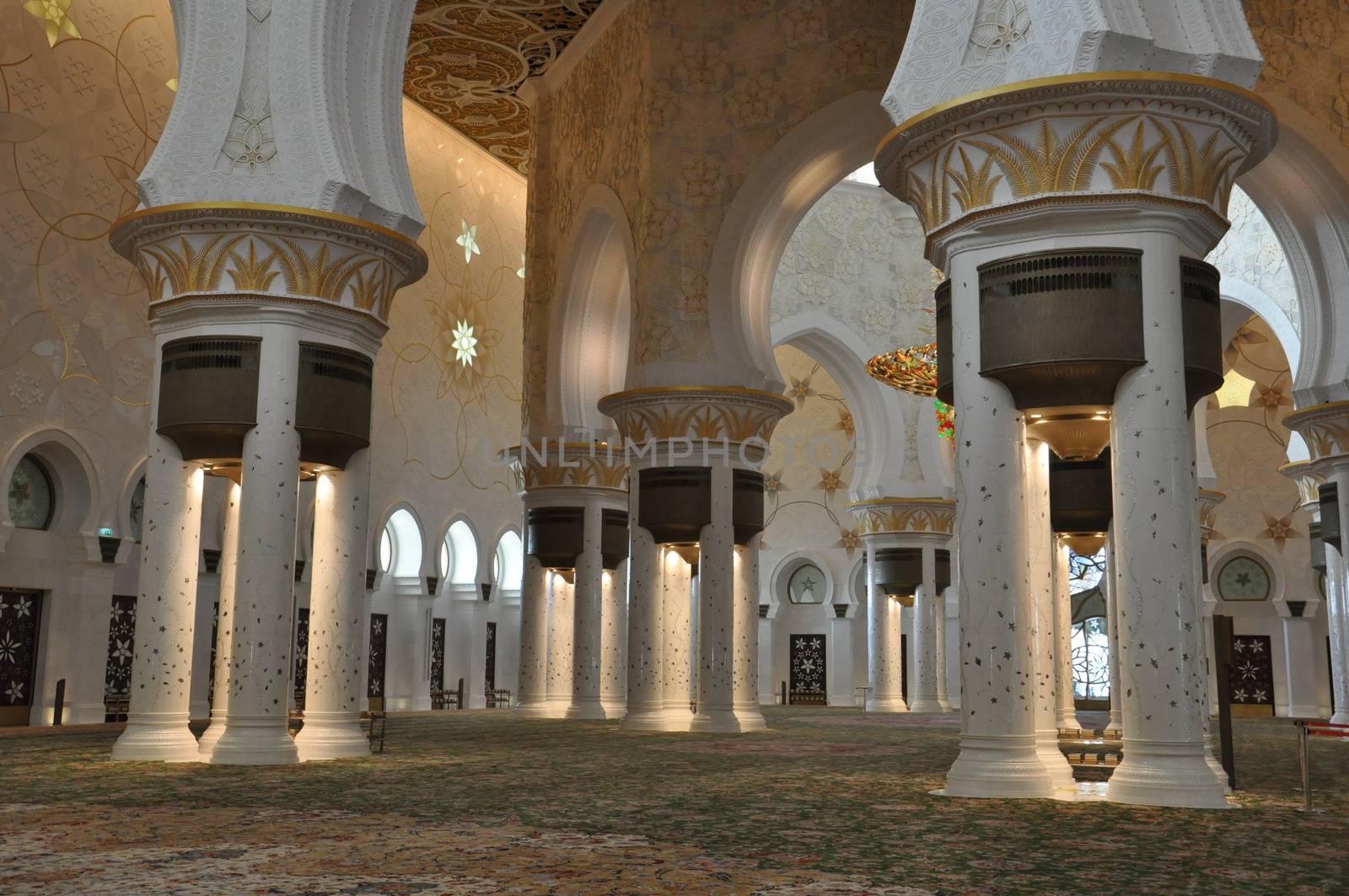 Magnificent interior of Sheikh Zayed Grand Mosque in Abu Dhabi, UAE. It is the largest mosque in the UAE and the eighth largest mosque in the world.