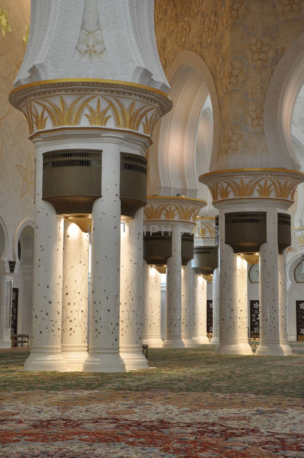 Magnificent interior of Sheikh Zayed Grand Mosque in Abu Dhabi, UAE. It is the largest mosque in the UAE and the eighth largest mosque in the world.