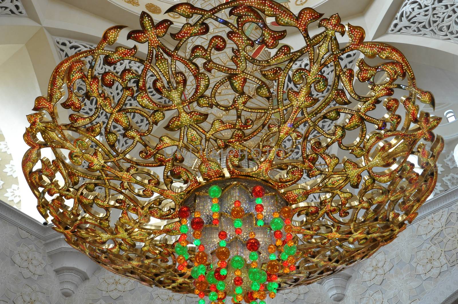 Magnificent interior of Sheikh Zayed Grand Mosque in Abu Dhabi, UAE. It is the largest mosque in the UAE and the eighth largest mosque in the world.