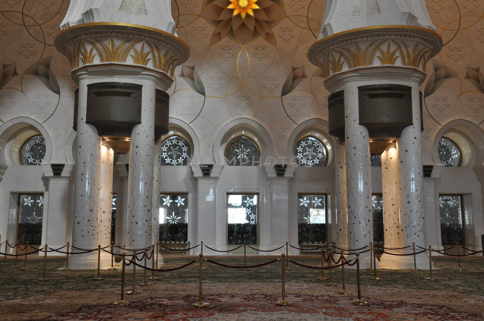 Magnificent interior of Sheikh Zayed Grand Mosque in Abu Dhabi, UAE. It is the largest mosque in the UAE and the eighth largest mosque in the world.