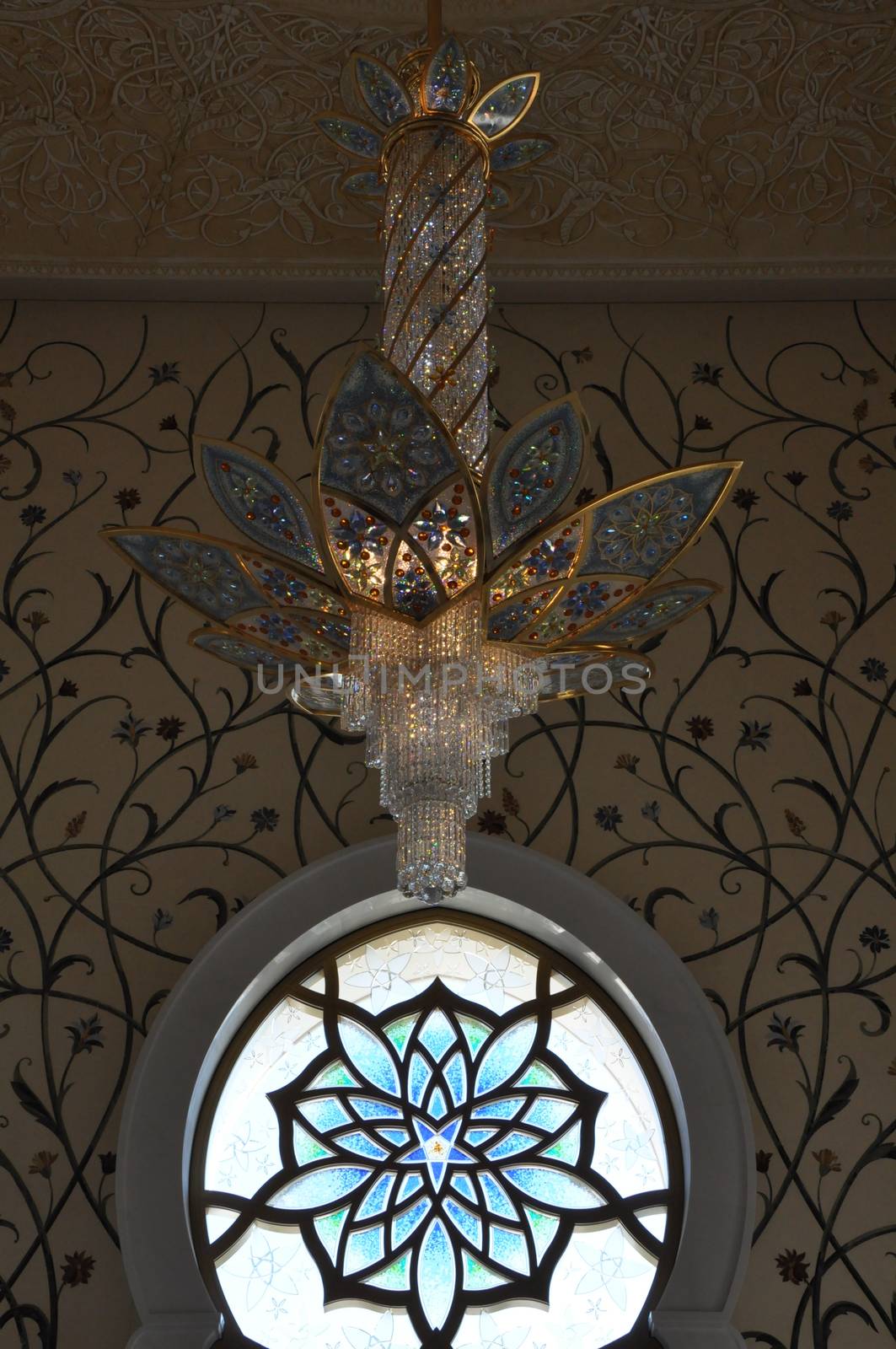 Magnificent interior of Sheikh Zayed Grand Mosque in Abu Dhabi, UAE. It is the largest mosque in the UAE and the eighth largest mosque in the world.