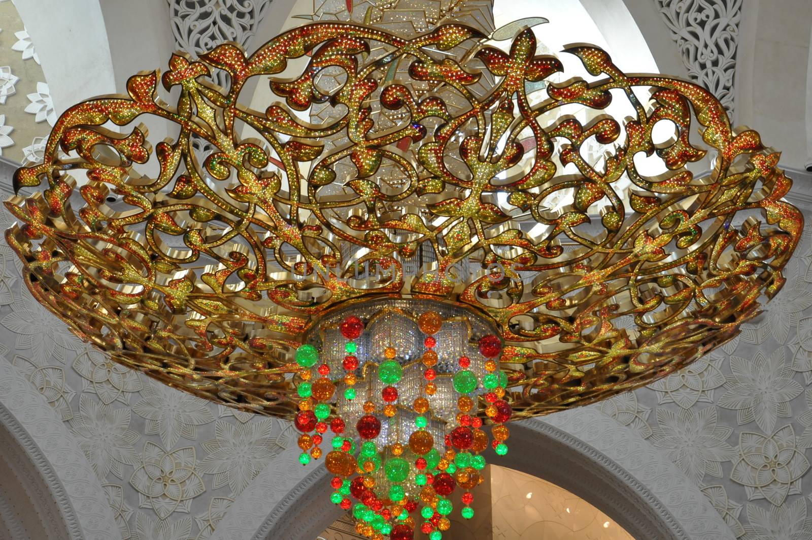 Magnificent interior of Sheikh Zayed Grand Mosque in Abu Dhabi, UAE. It is the largest mosque in the UAE and the eighth largest mosque in the world.