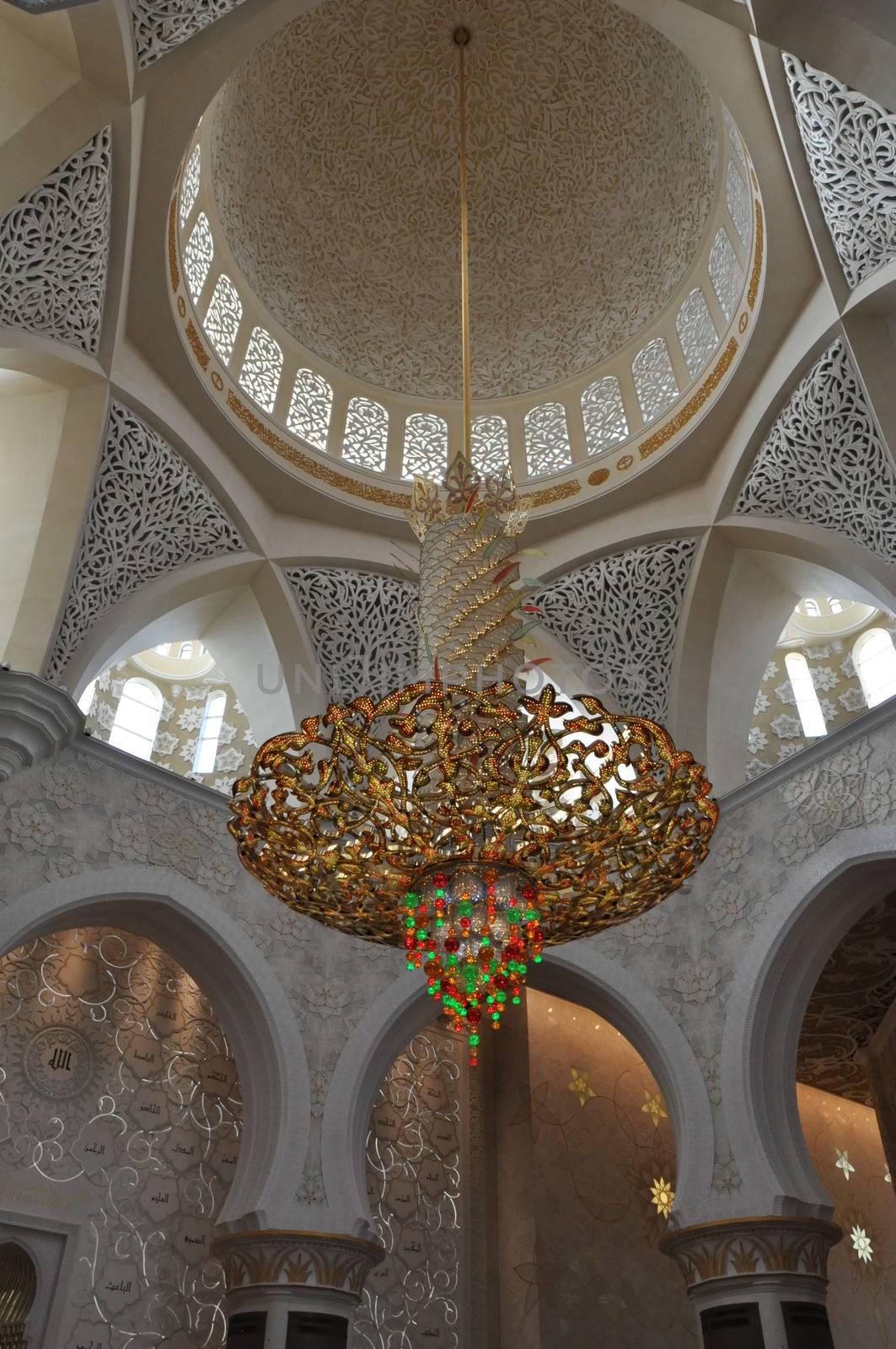 Magnificent interior of Sheikh Zayed Grand Mosque in Abu Dhabi, UAE. It is the largest mosque in the UAE and the eighth largest mosque in the world.