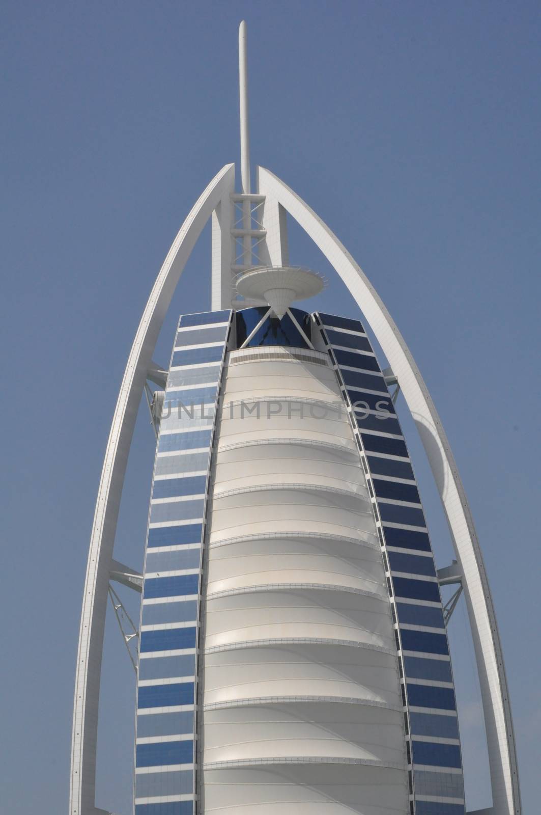 Burj Al Arab in Dubai, UAE. It is built on an artificial island, is considered a 7-star hotel and is the fourth tallest hotel in the world.