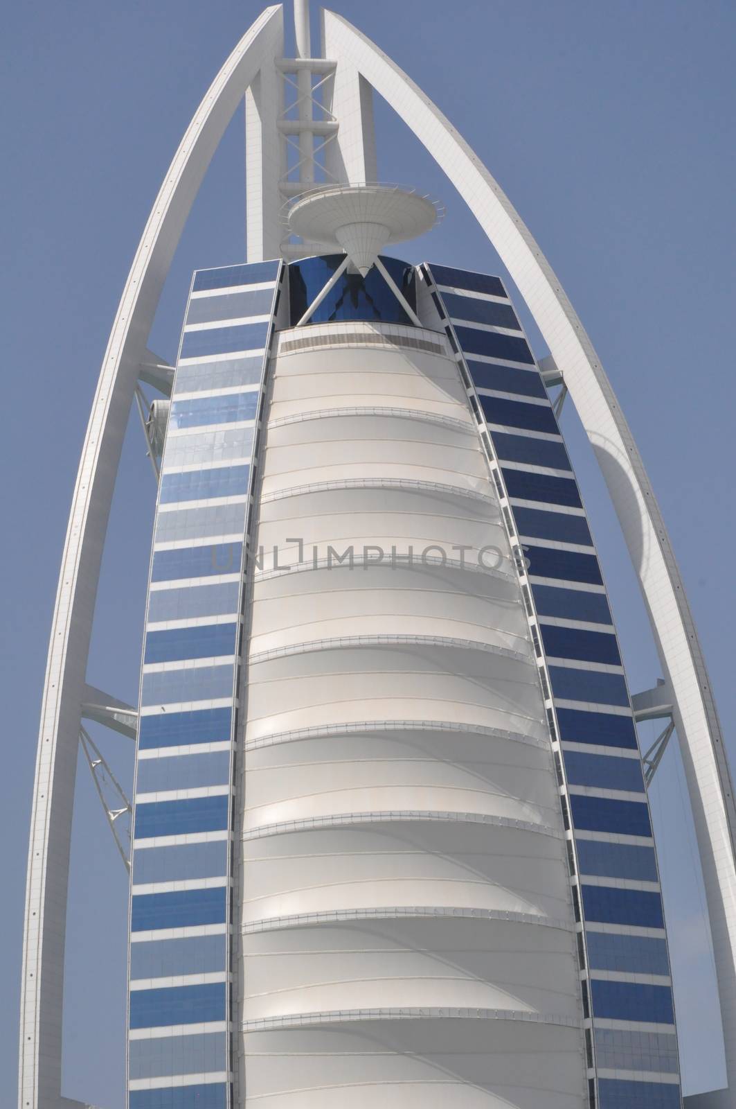 Burj Al Arab in Dubai, UAE. It is built on an artificial island, is considered a 7-star hotel and is the fourth tallest hotel in the world.