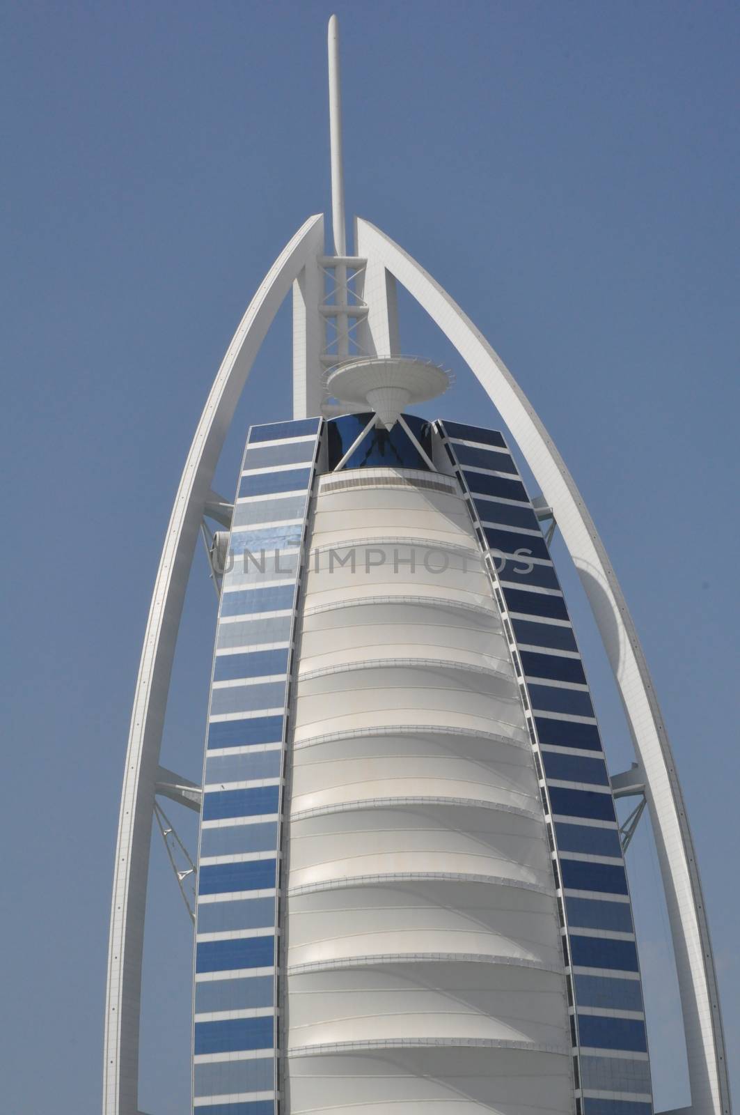 Burj Al Arab in Dubai, UAE. It is built on an artificial island, is considered a 7-star hotel and is the fourth tallest hotel in the world.
