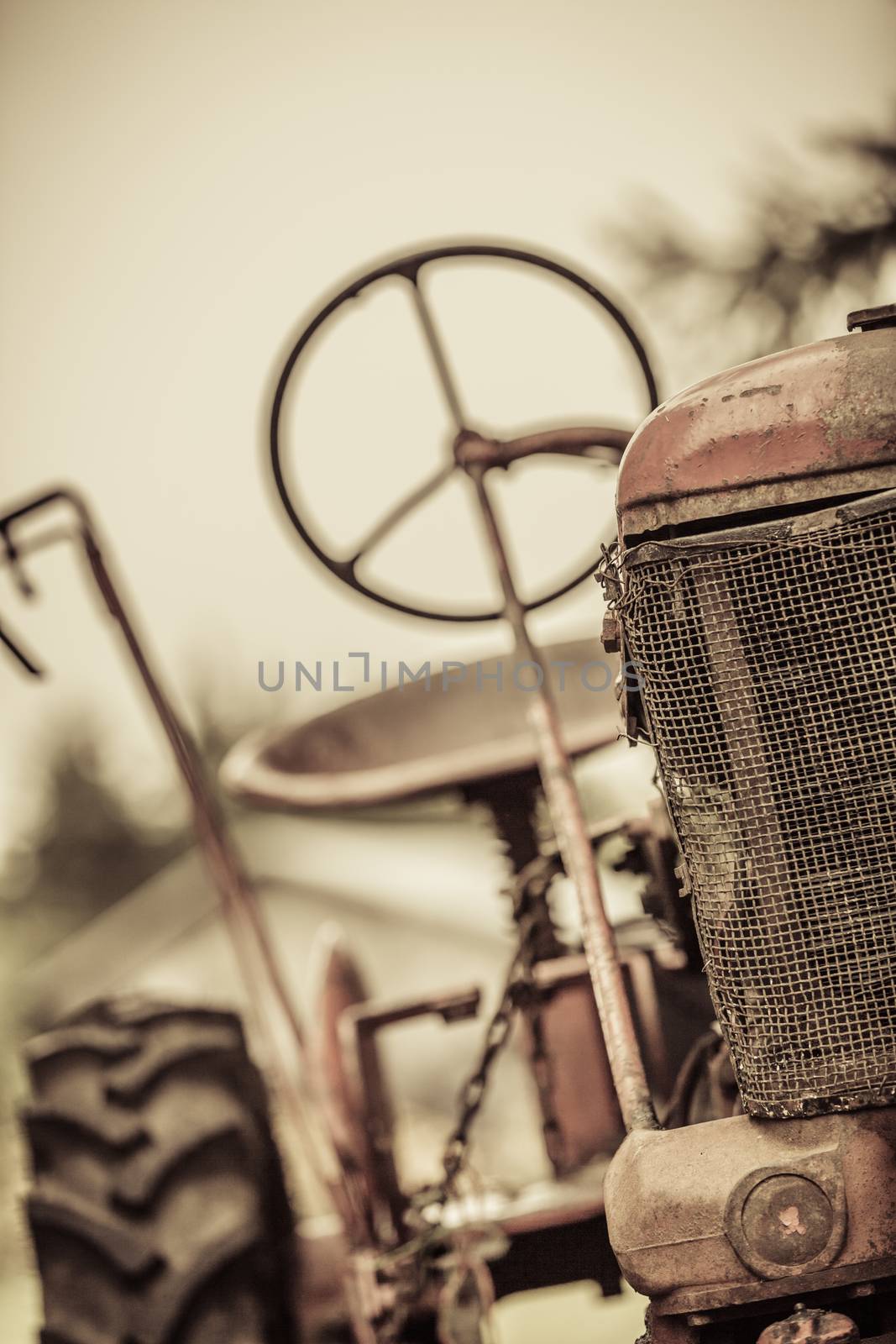 Old Red Vintage Tractor with no People