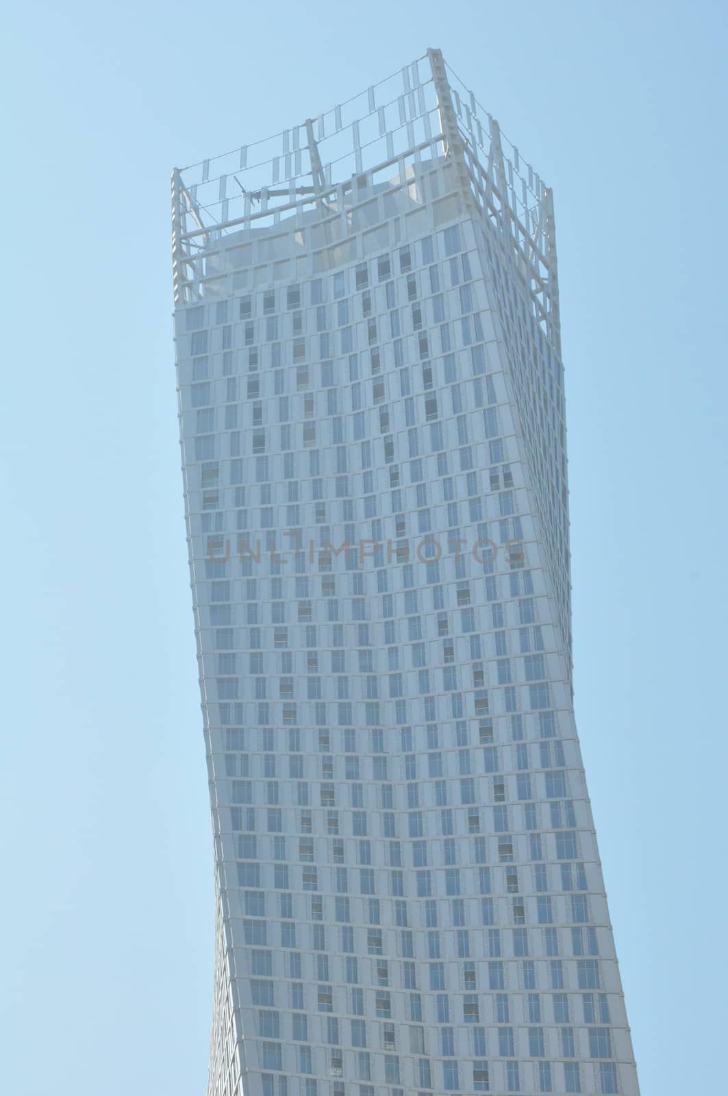 Cayan Tower at Dubai Marina in Dubai, UAE. Also known as Infinity Tower, it is the world's tallest high rise building with a twist of 90 degrees.