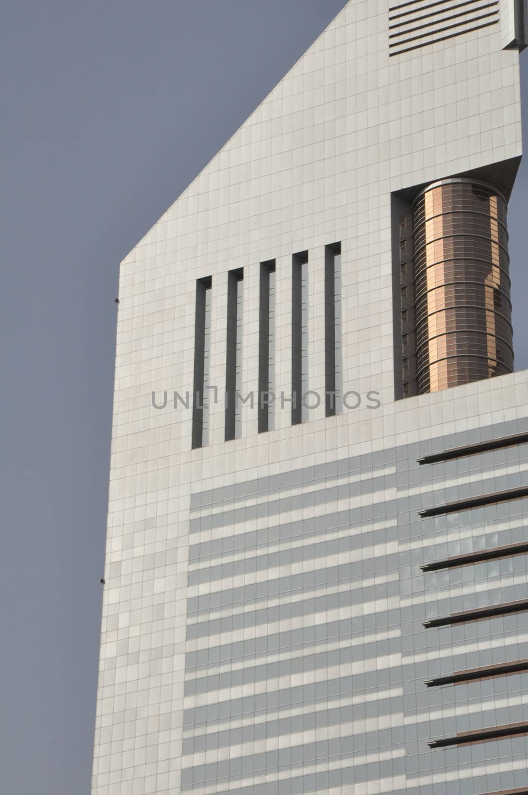 Emirates Towers in Dubai, United Arab Emirates (UAE). The complex contains the Emirates Office Tower and Jumeirah Emirates Towers Hotel, rising to 355 m and 309 m, respectively.