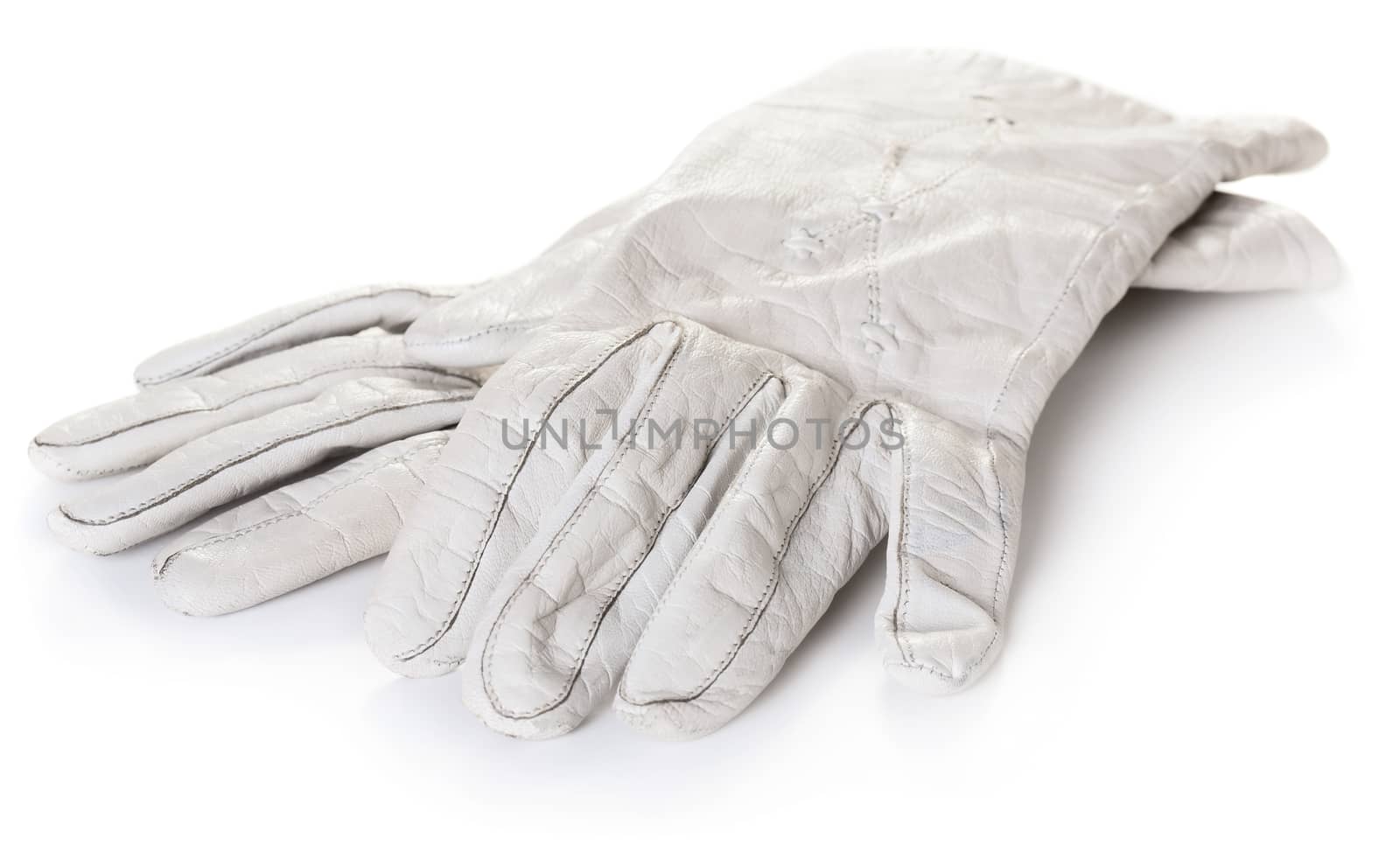 Ladies white leather gloves, isolated