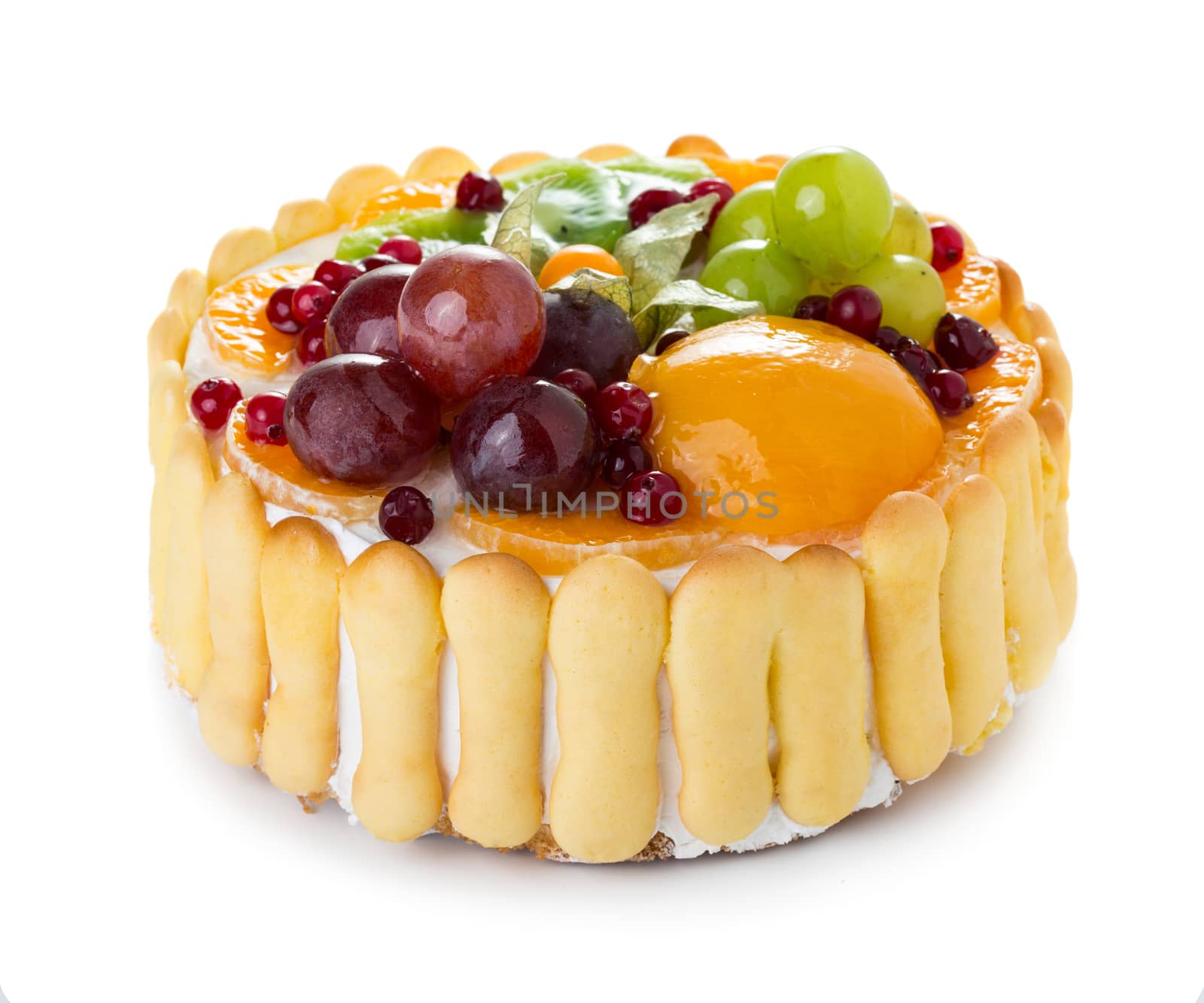Jelly fruit cake isolated on white background
