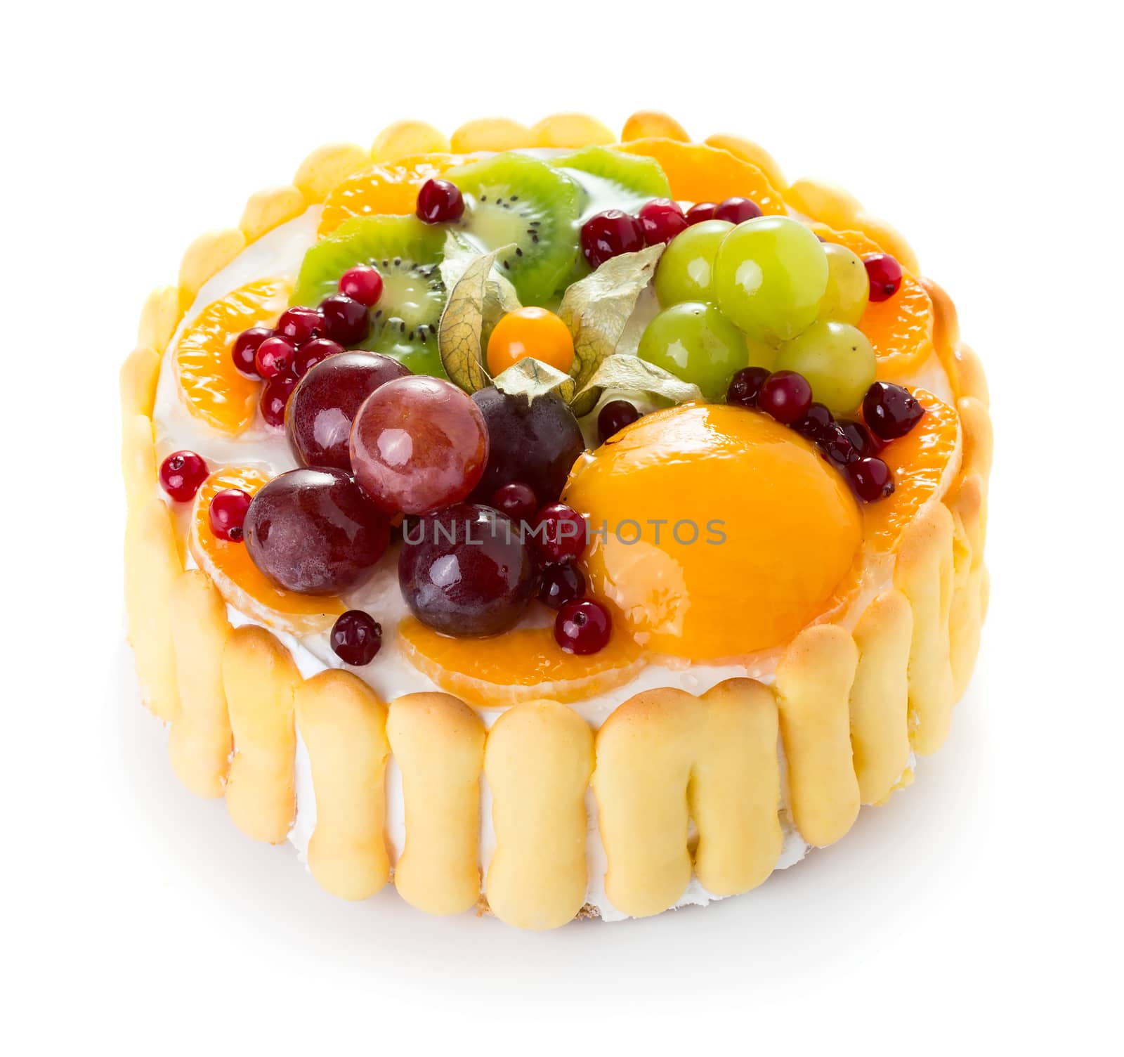 Jelly fruit cake isolated on white background