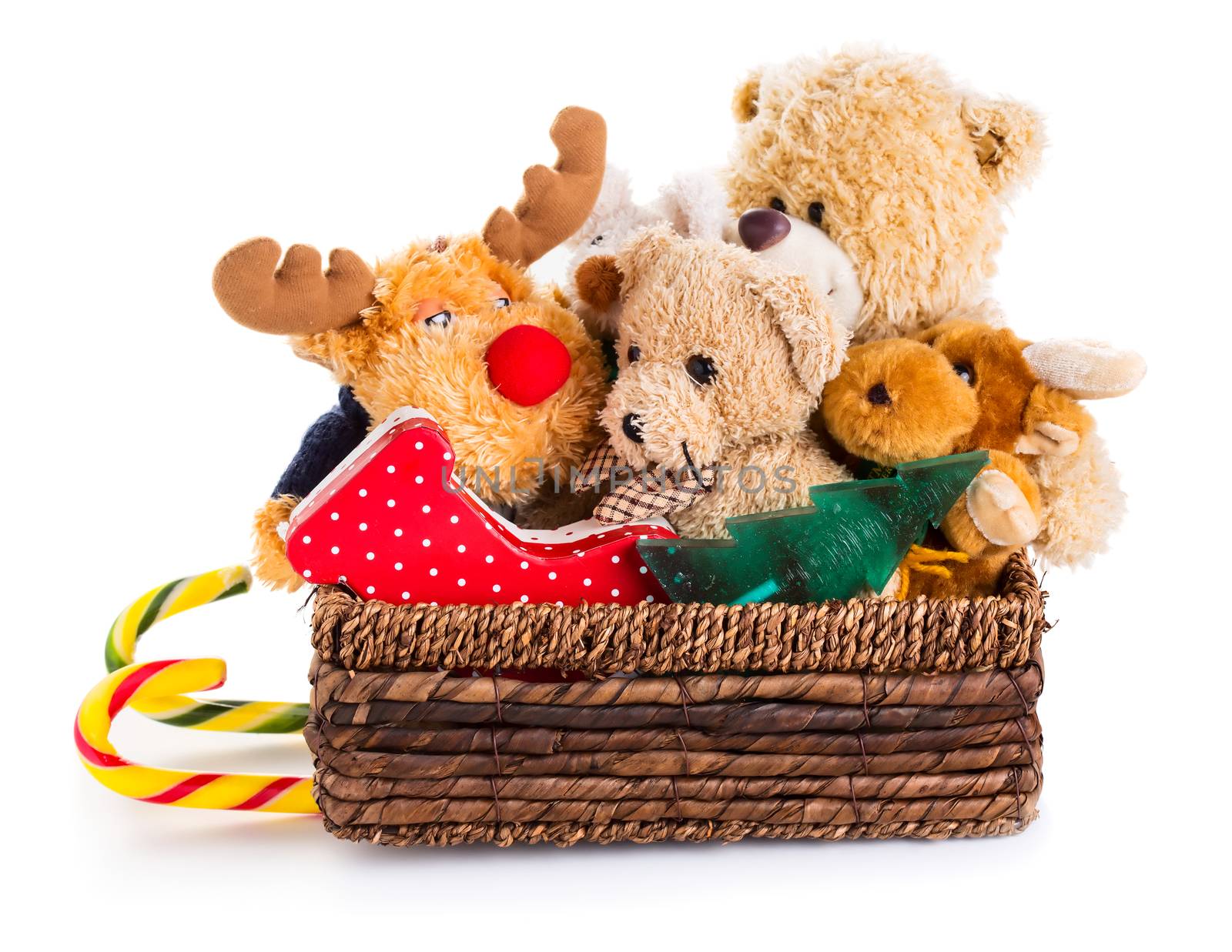 Stuffed animal toys in a christmas sledge by Valengilda