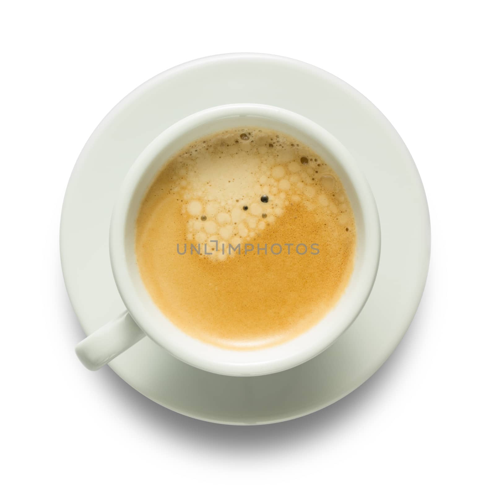 Top view of coffee cup isolated on white