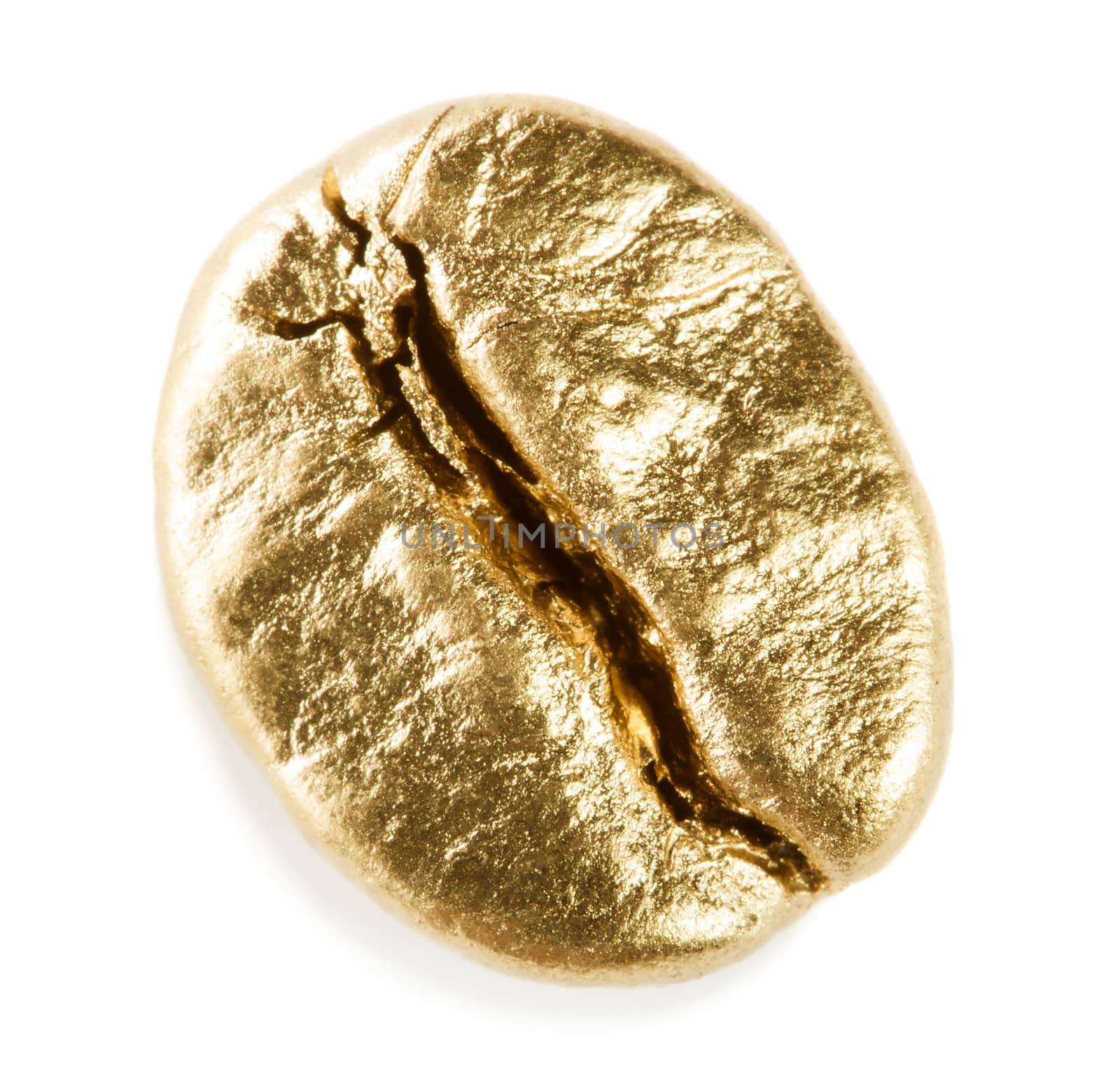 Gold coffee bean isolated on white background