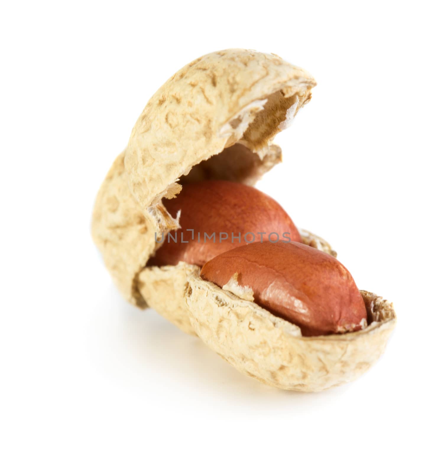 Peeled peanuts isolated on white background