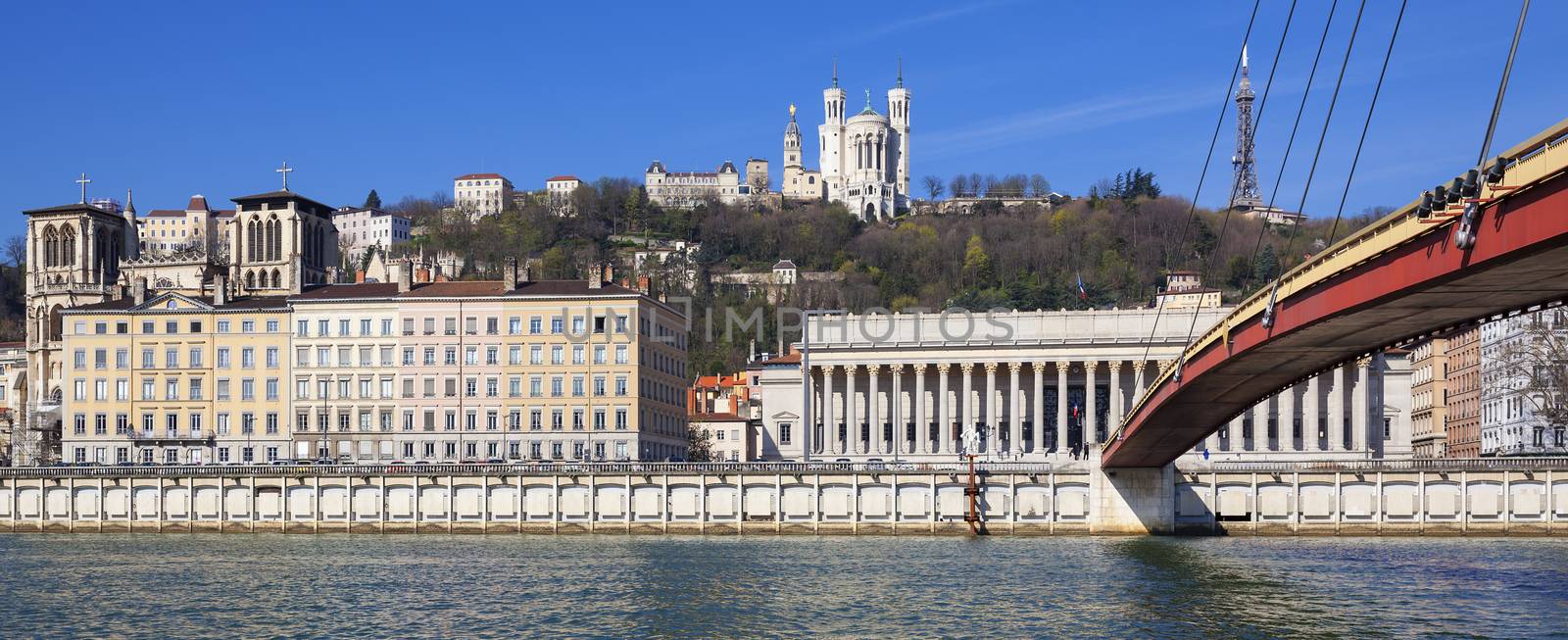 Panoramic view of Saone river at Lyon, France