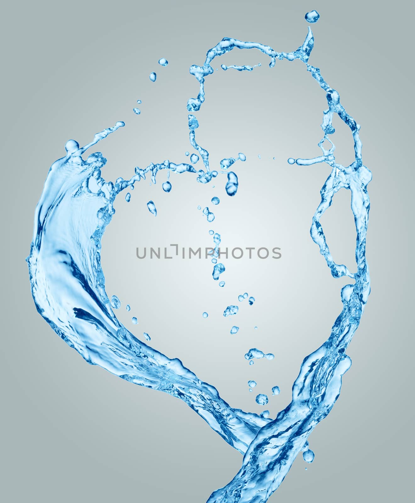 Water heart isolated on grey background