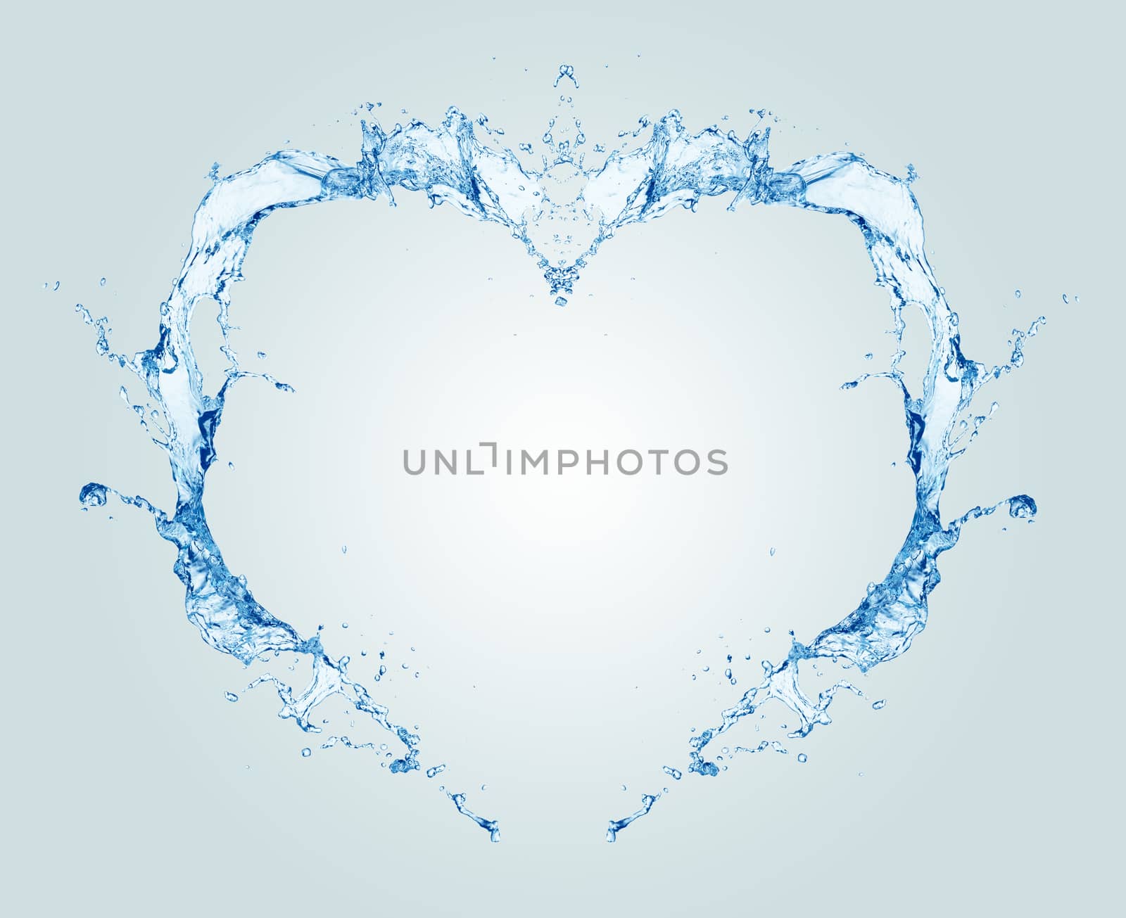 Water heart isolated on light blue background