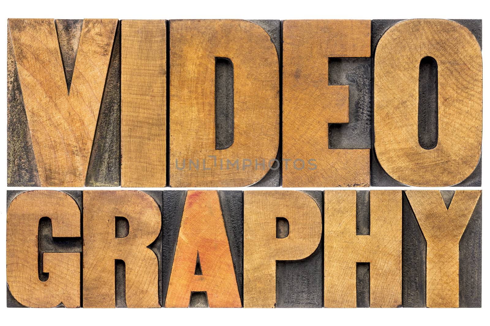 videography word abstract - isolated text in letterpress wood type