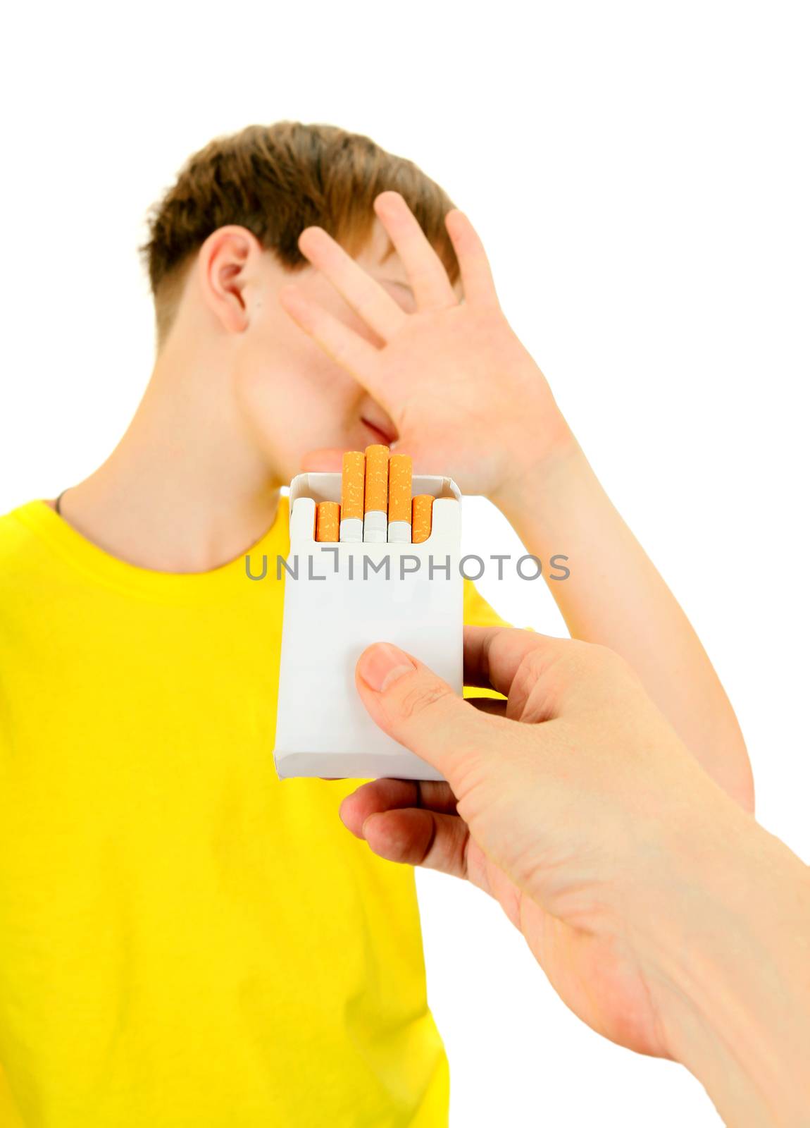 Kid refuse Cigarettes Isolated on the White Background