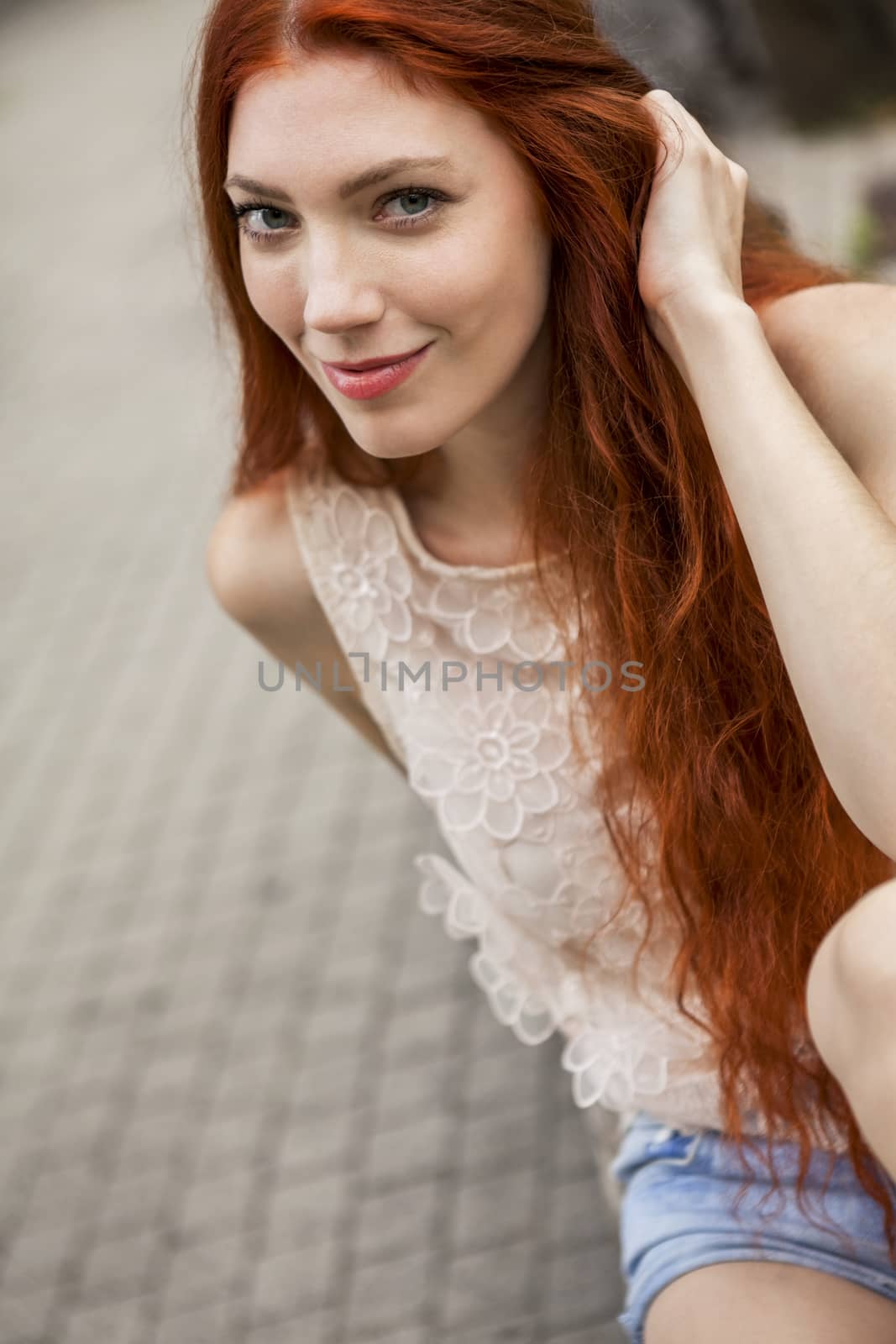 Pretty Blond Woman Sitting on Red Chair by juniart