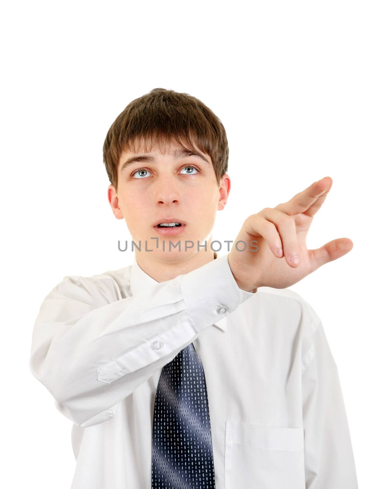 Teenager Pointing Isolated on the White Background