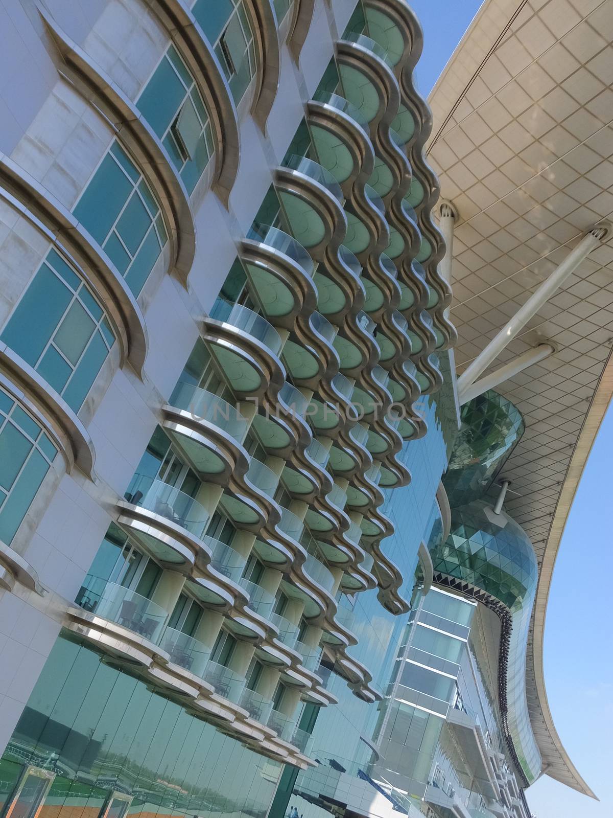 Meydan Hotel in Dubai, UAE. The Meydan is the worlds first 5-star trackside hotel with 285 rooms, 2 race tracks and the Grandstand.