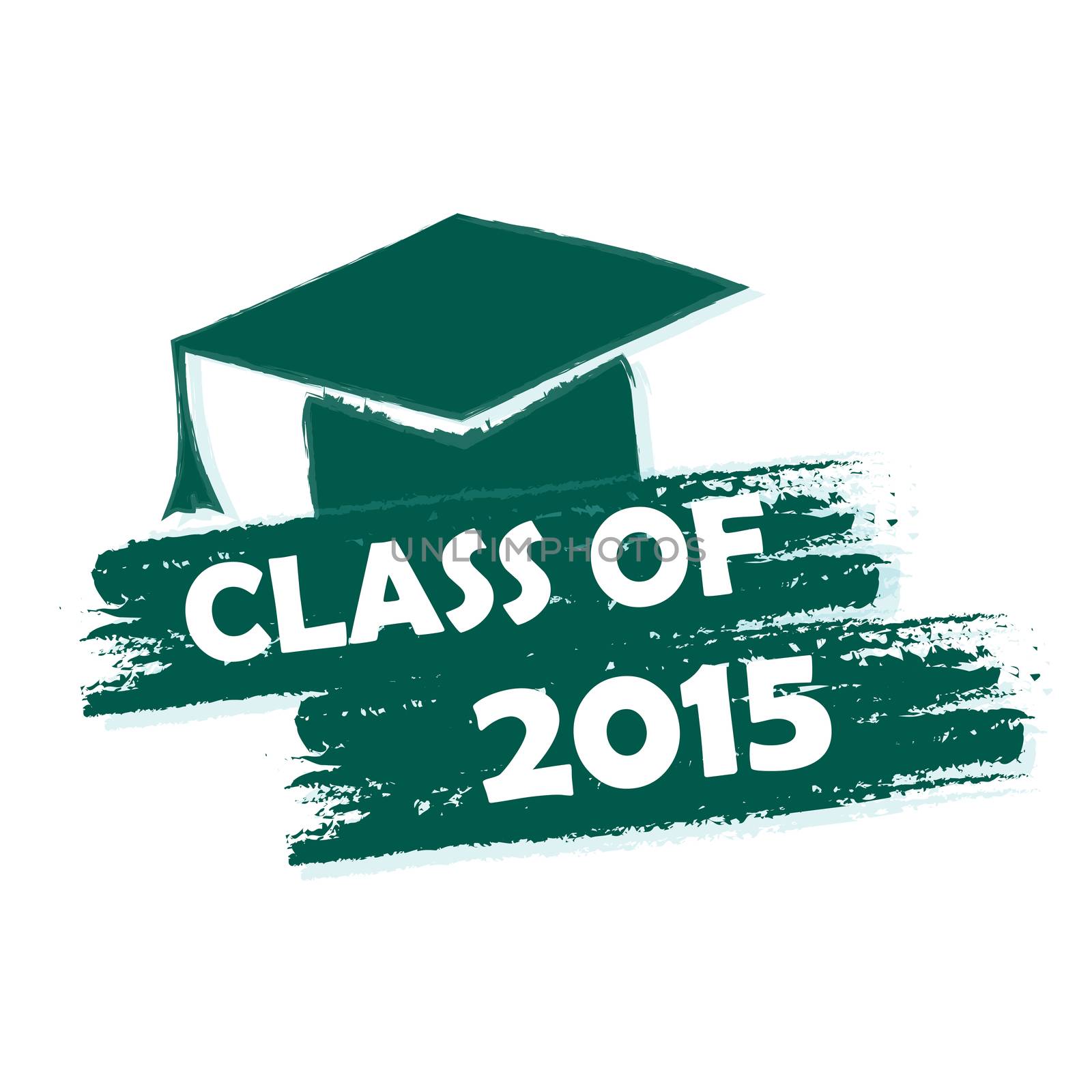 class of 2015 text with graduate cap with tassel - mortarboard, graduate education concept, drawn