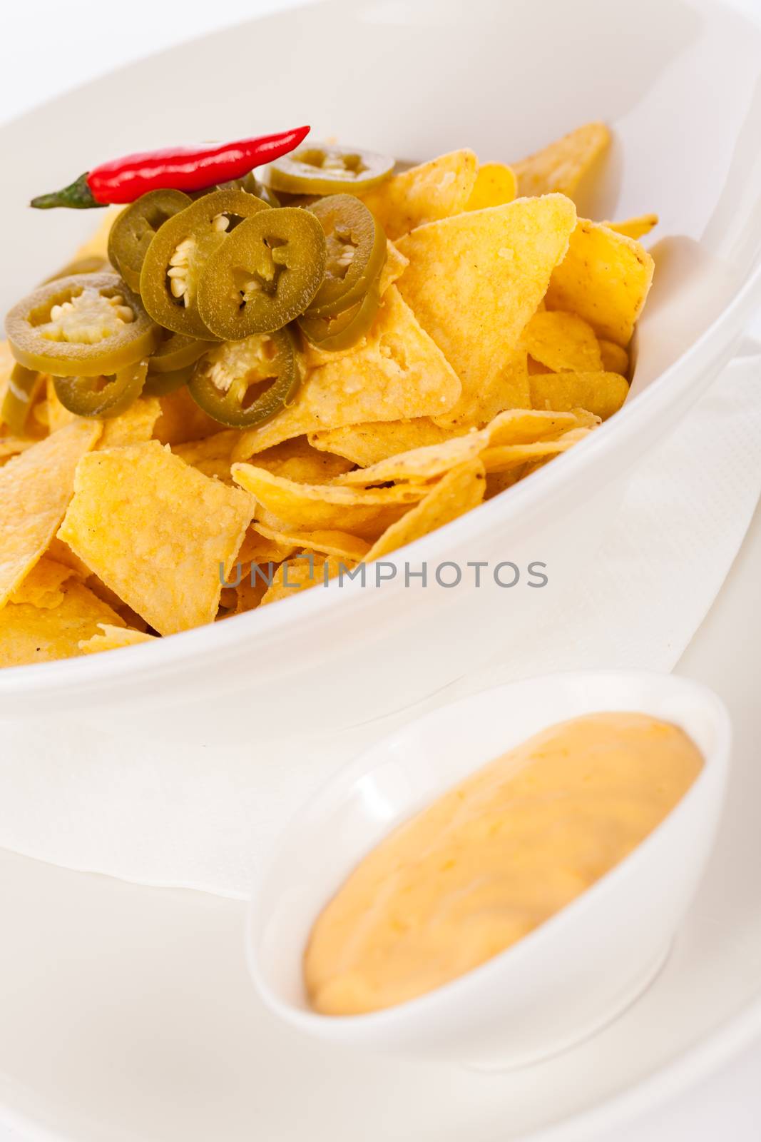 Nachos with cheese sauce and chilli pepperoni by juniart