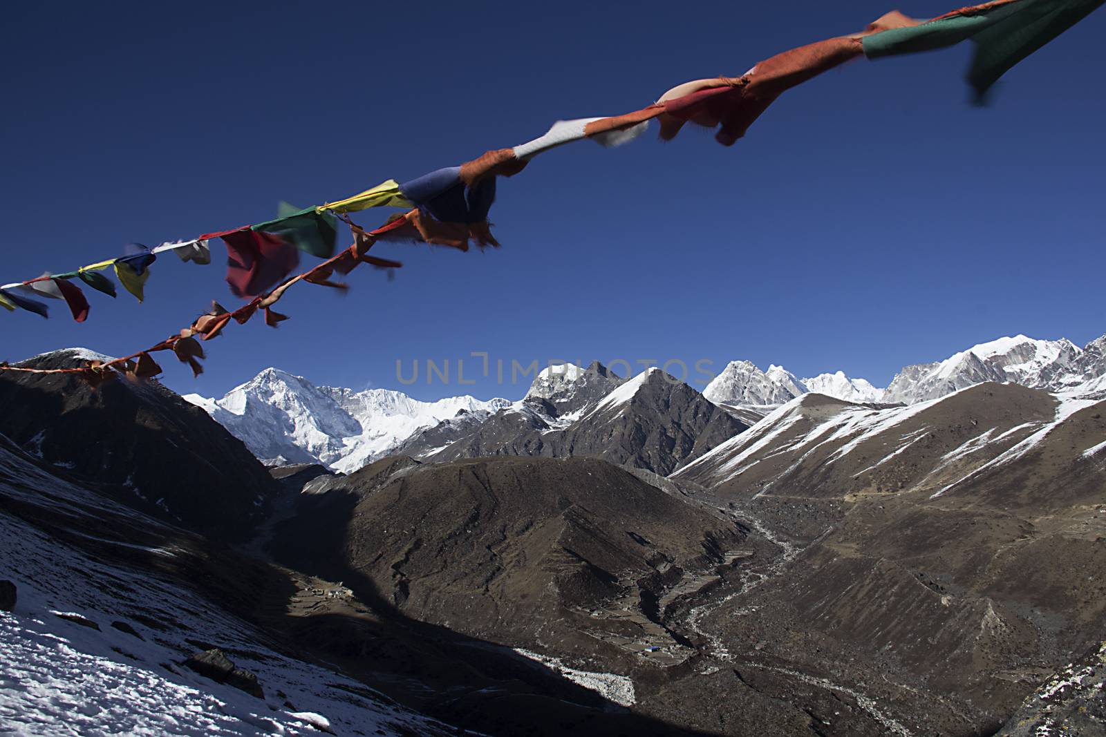 prayer flags in high himalayas