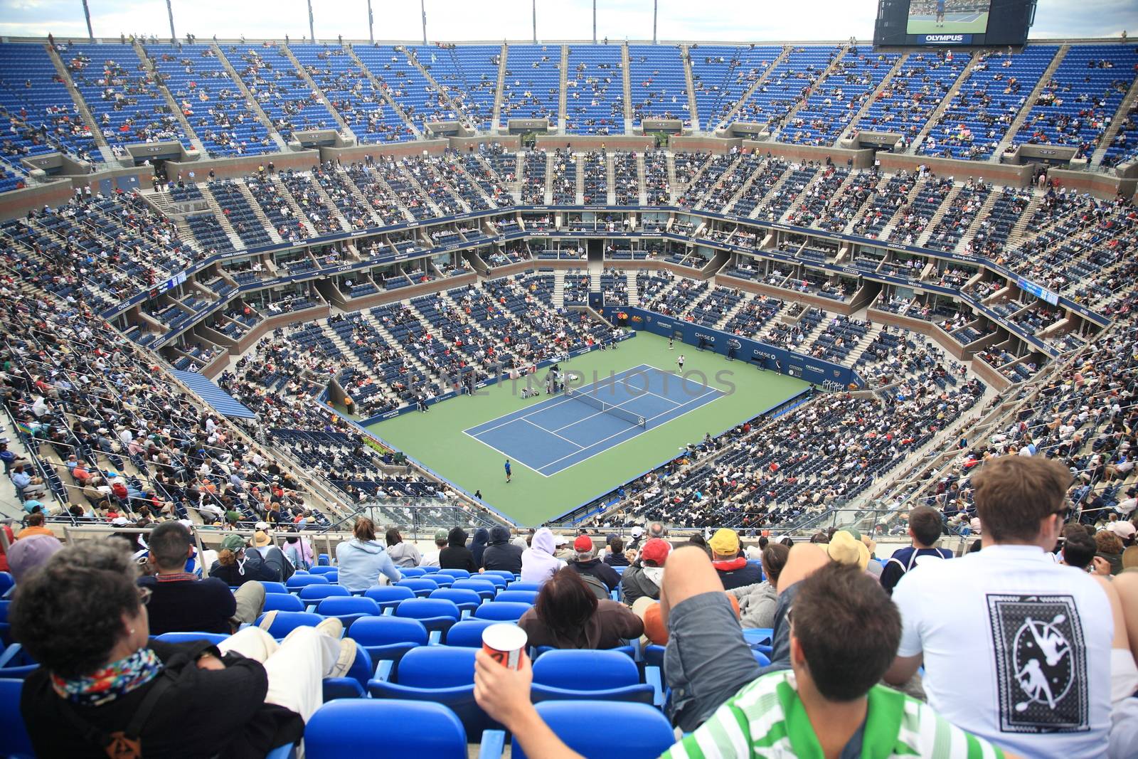 A crowded Arthur Ashe Stadium for a U.S. Open tennis match in Queens, New York City